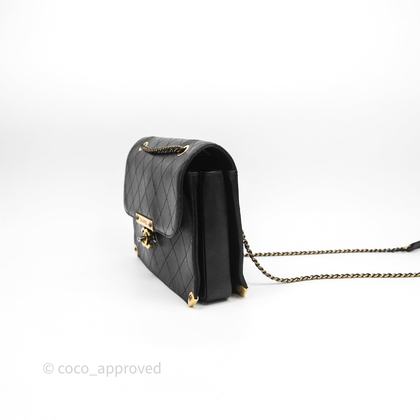 Chanel Quilted Flap Bag Black Calfskin Aged Gold Hardware