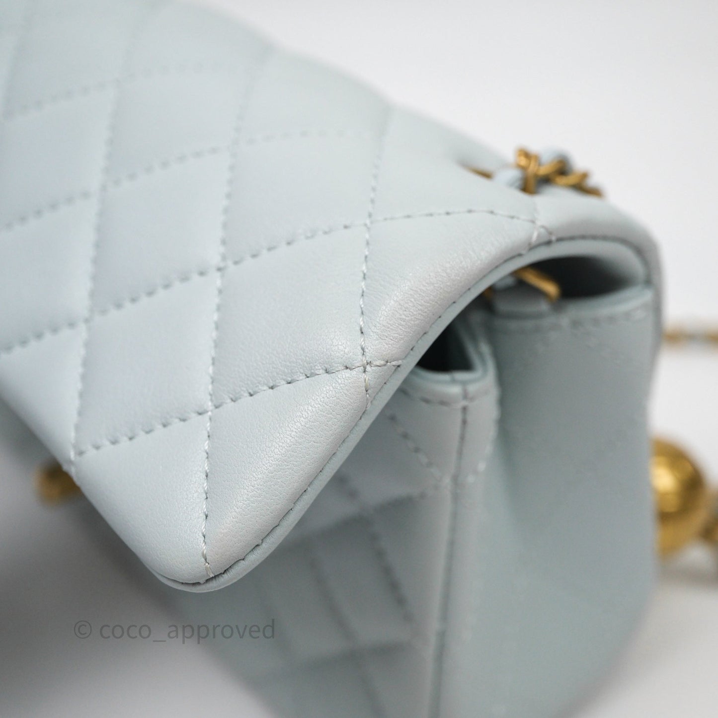 Chanel Pearl Crush Mini Rectangular Light Blue Lambskin Aged Gold Hardware