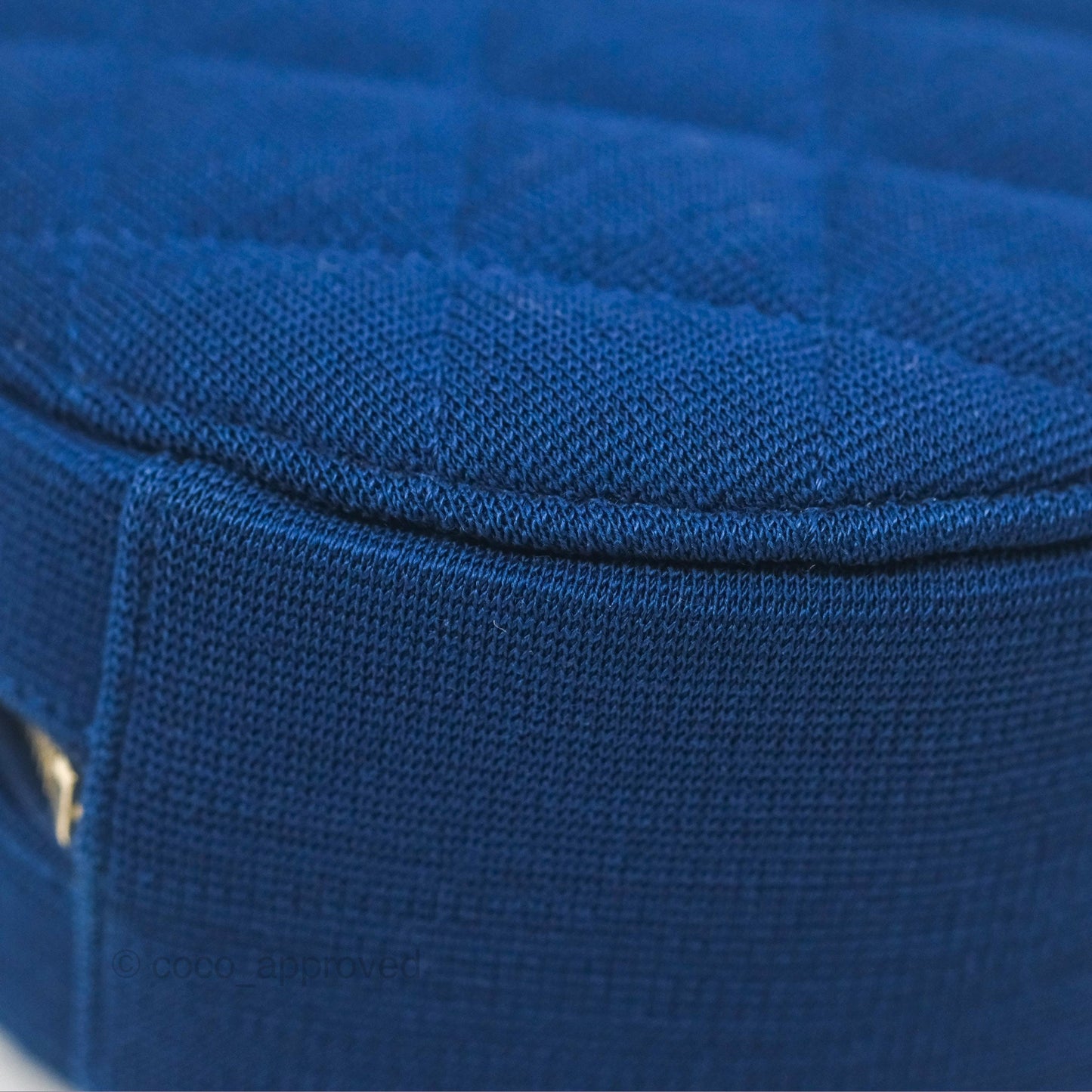 Chanel Classic Quilted Round Clutch With Chain Dark Blue Cotton Gold Hardware