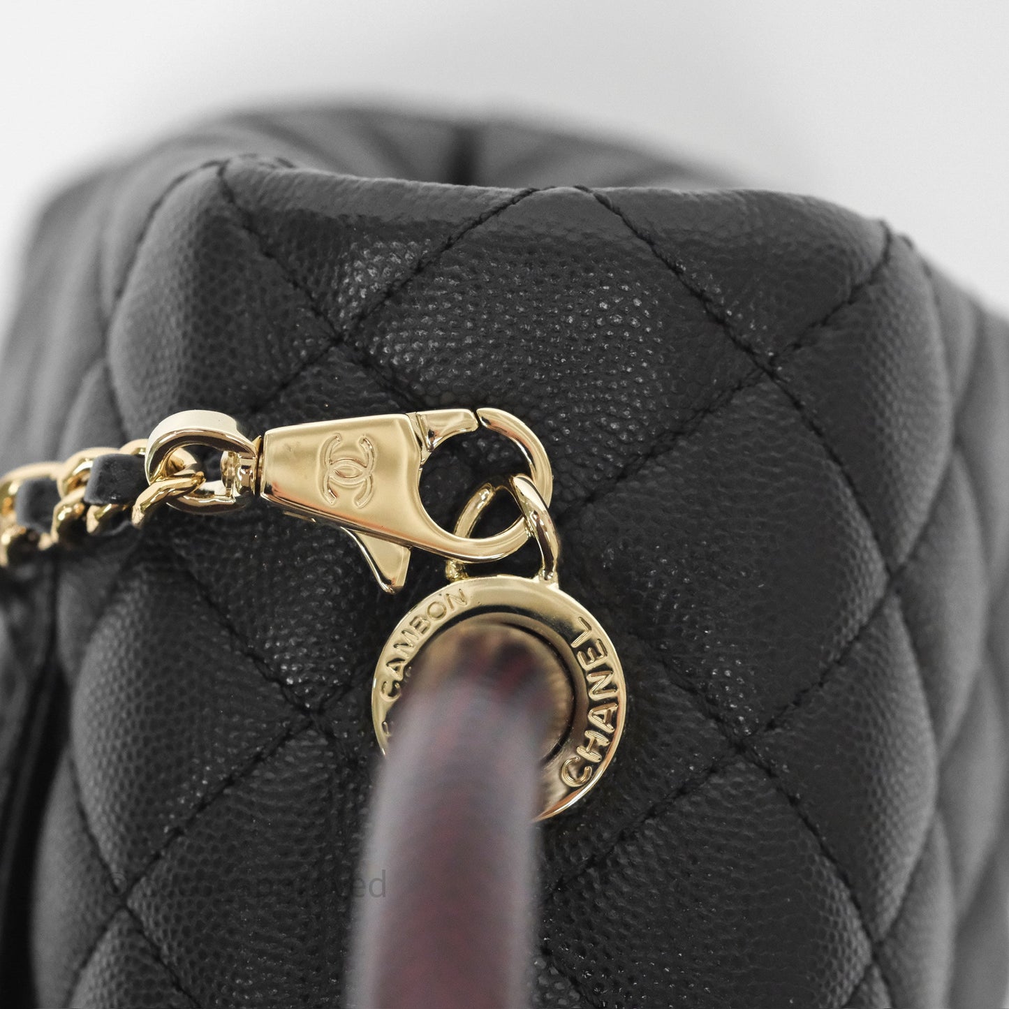 Chanel Small Coco Handle Quilted Black Caviar Gold Hardware Lizard Handle