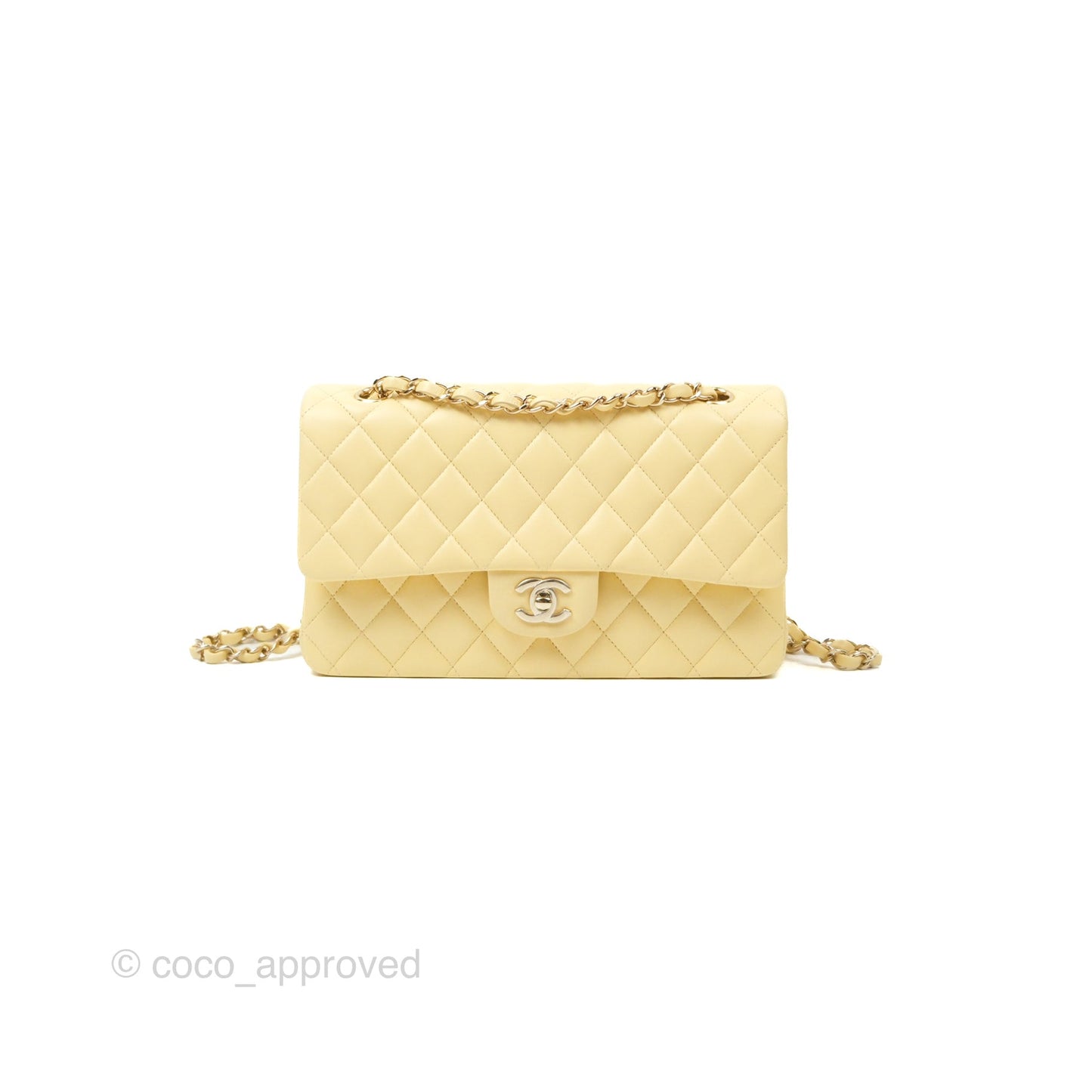 Chanel Classic M/L Medium Flap Quilted Yellow Lambskin Gold Hardware