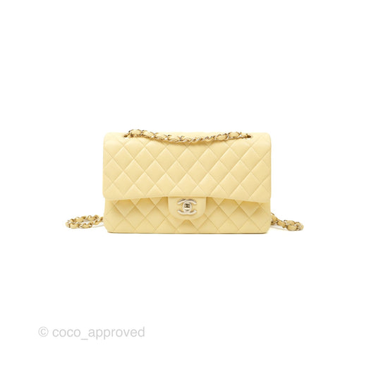 Chanel Classic M/L Medium Flap Quilted Yellow Lambskin Gold Hardware