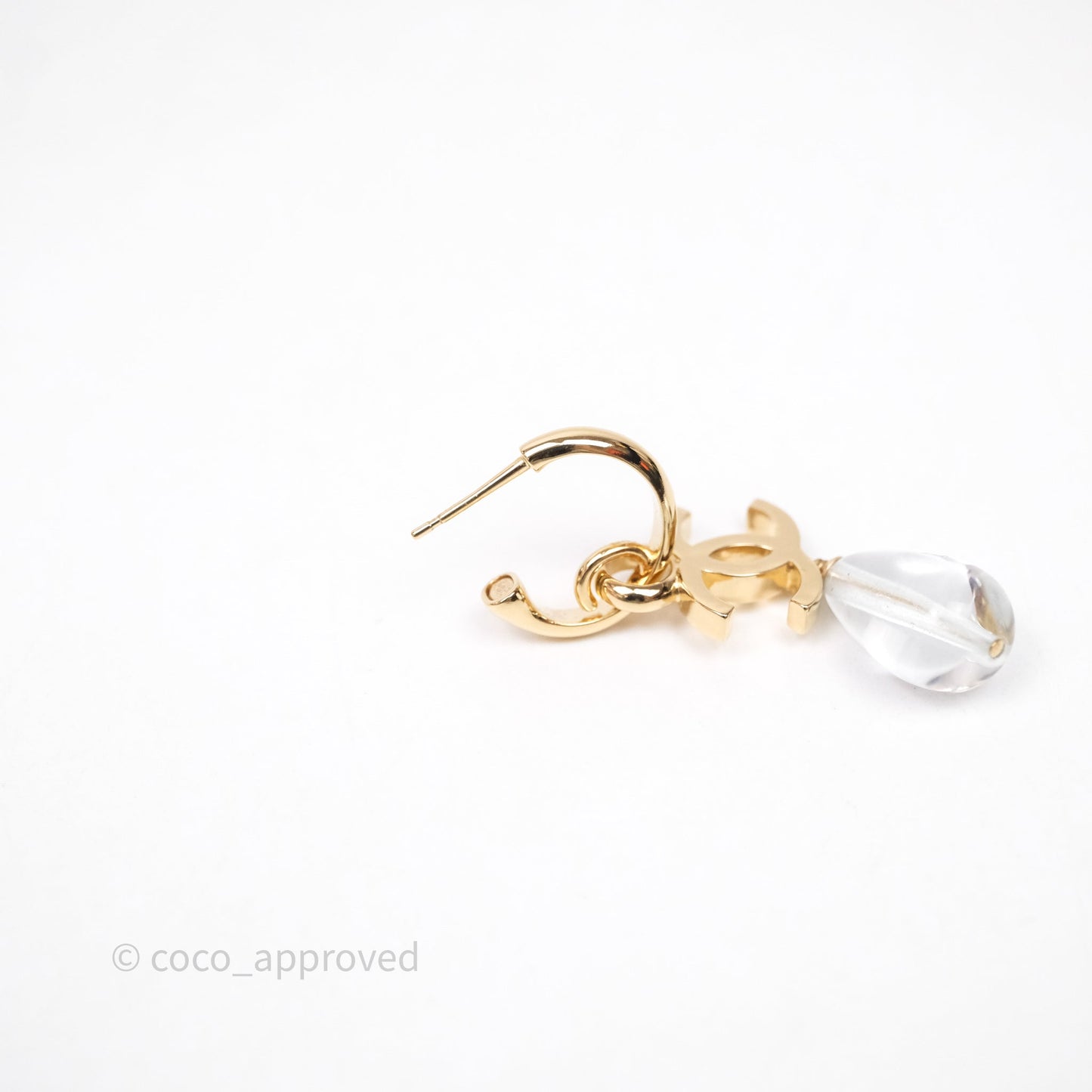 Chanel CC Drop Tear Resin Earrings Gold Tone 24S