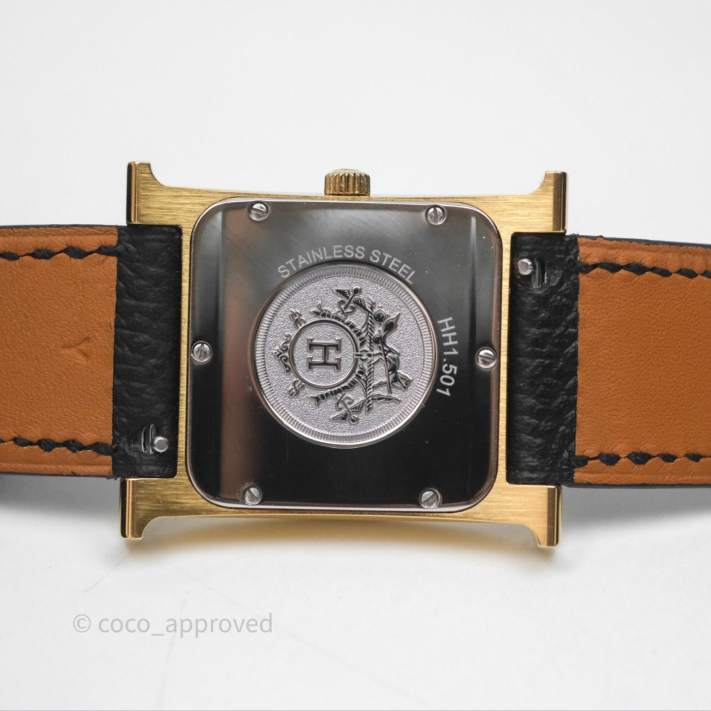 Hermès Heure H Watch Medium Model 30 mm Black Noir 89  Epsom Gold Hardware