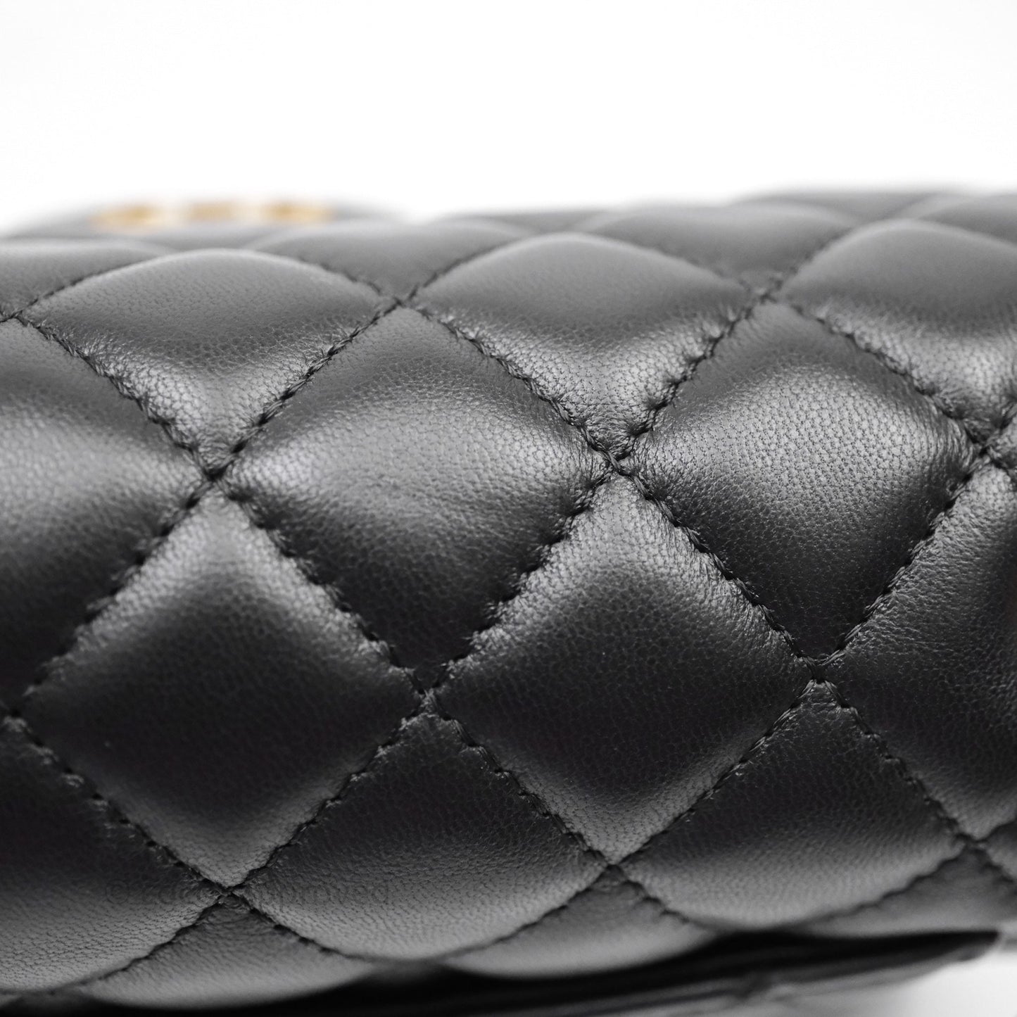 Chanel Mini Rectangular Flap with Camellia Adjustable Chain Black Lambskin Aged Gold Hardware