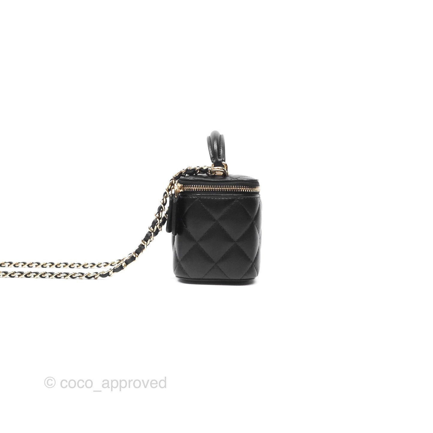 Chanel Mini Top Handle Vanity With Chain Black Lambskin Gold Hardware