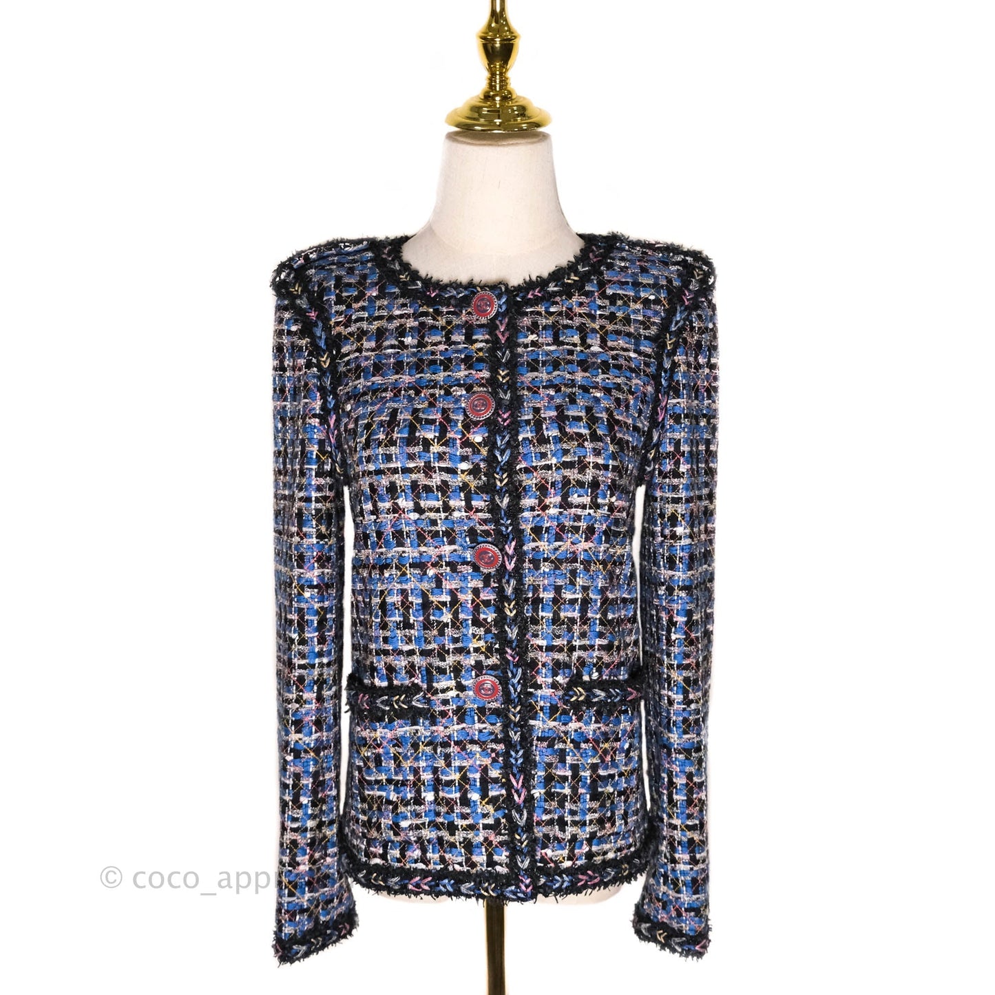 Chanel Tweed Blue & Black Button Front Jacket