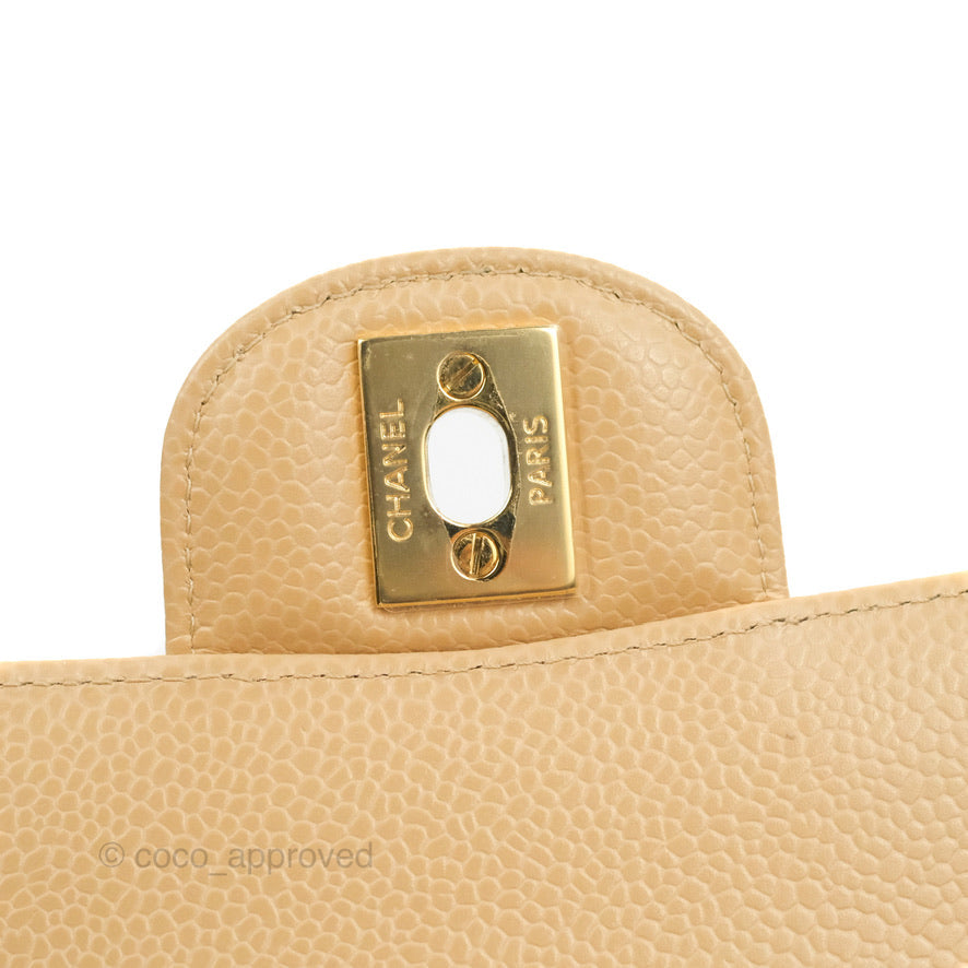 Chanel Quilted Classic M/L Medium Flap Beige Caviar Gold Hardware