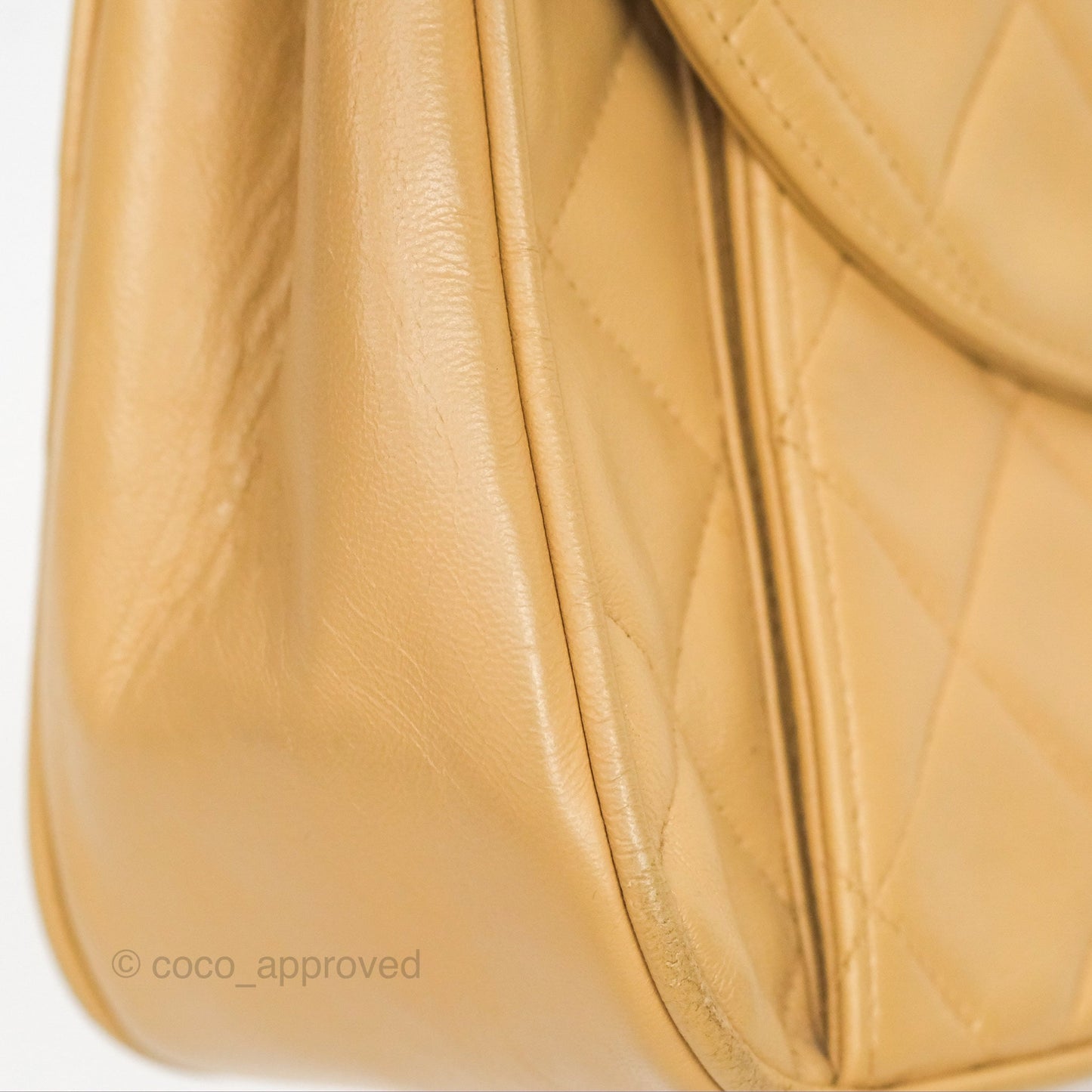 Chanel Vintage Round Flap Bag Quilted Beige Lambskin Gold Hardware