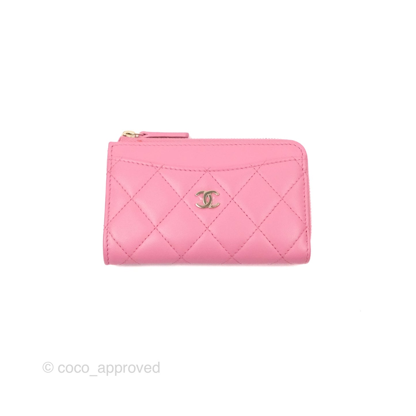 Chanel Quilted Zip Card Holder Pink Lambskin Gold Hardware 23S