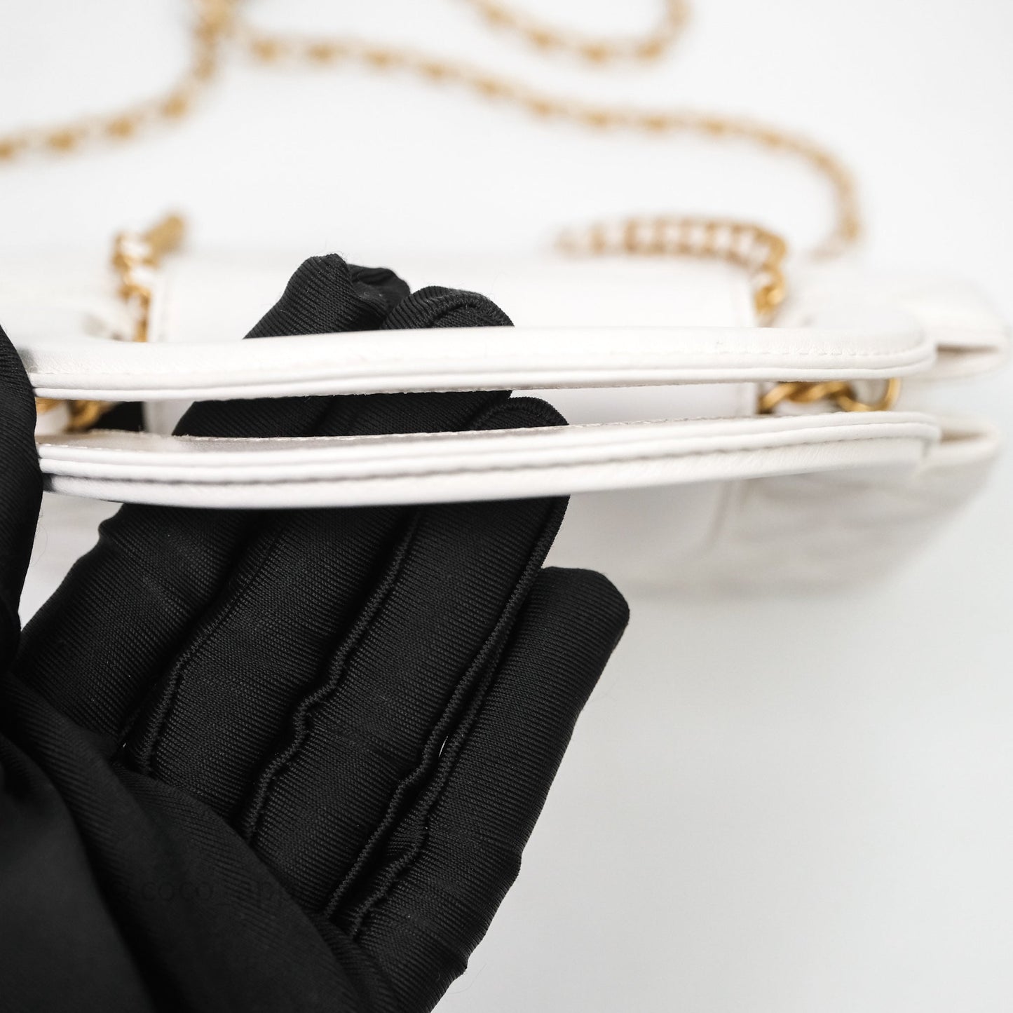 Chanel Kelly Bag Quilted White Lambskin Aged Gold Hardware