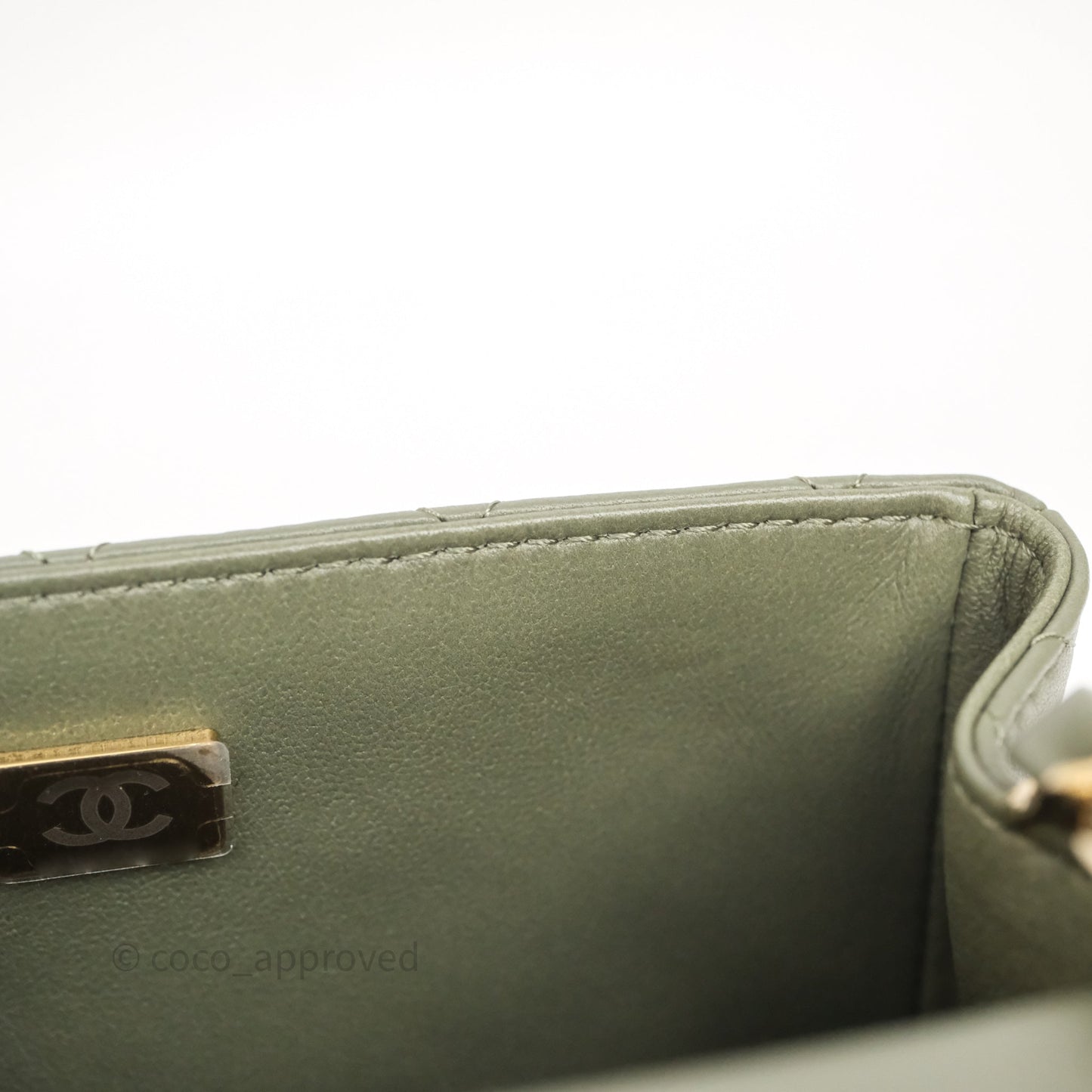 Chanel Quilted Mini Square Olive Green Lambskin Gold Hardware