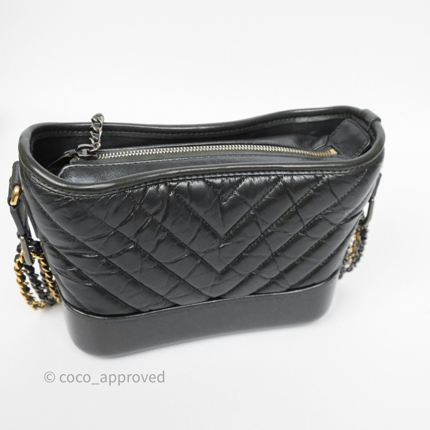 Chanel Small Gabrielle Hobo Chevron Iridescent Grey Aged Calfskin