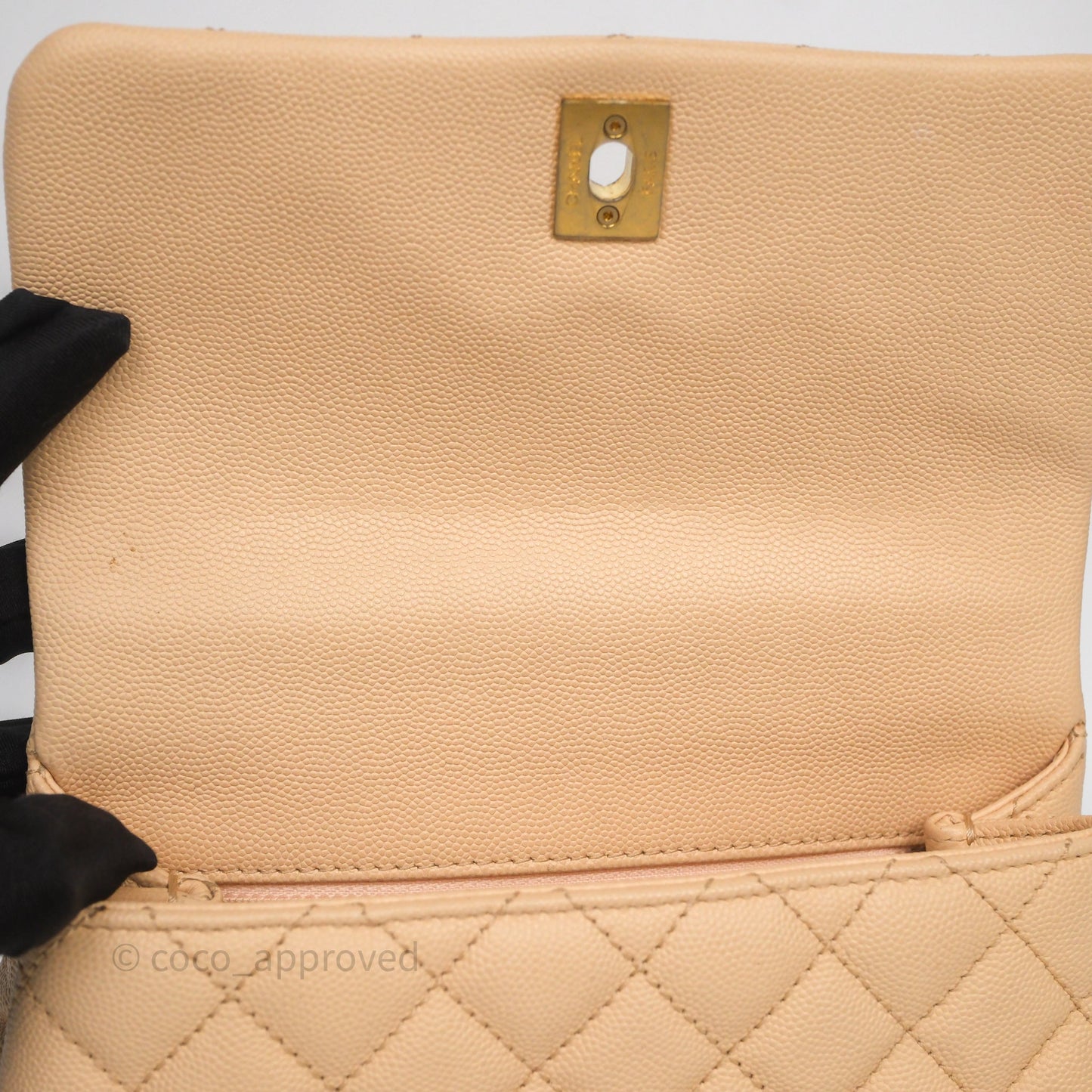 Chanel Small Coco Handle Quilted Beige Caviar Aged Gold Hardware
