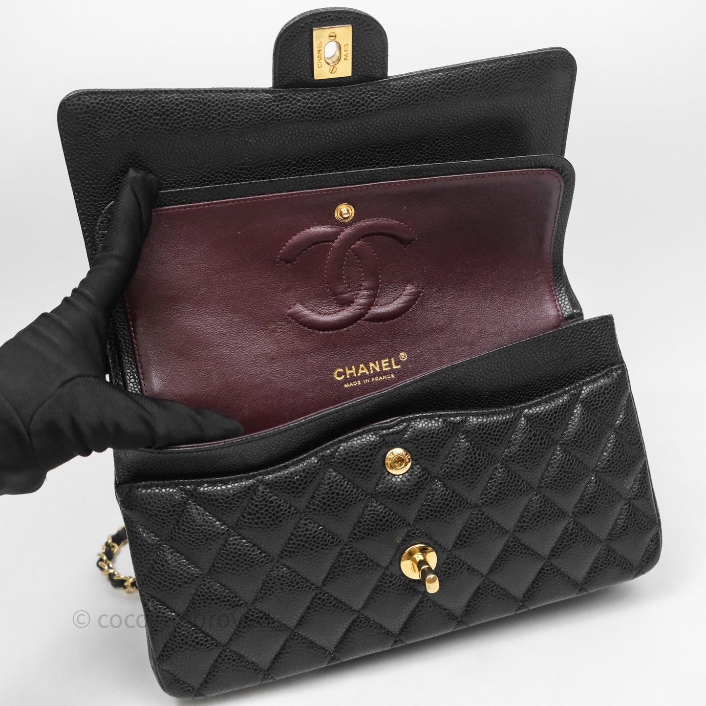 Chanel Classic M/L Medium Flap Quilted Black Caviar Gold Hardware
