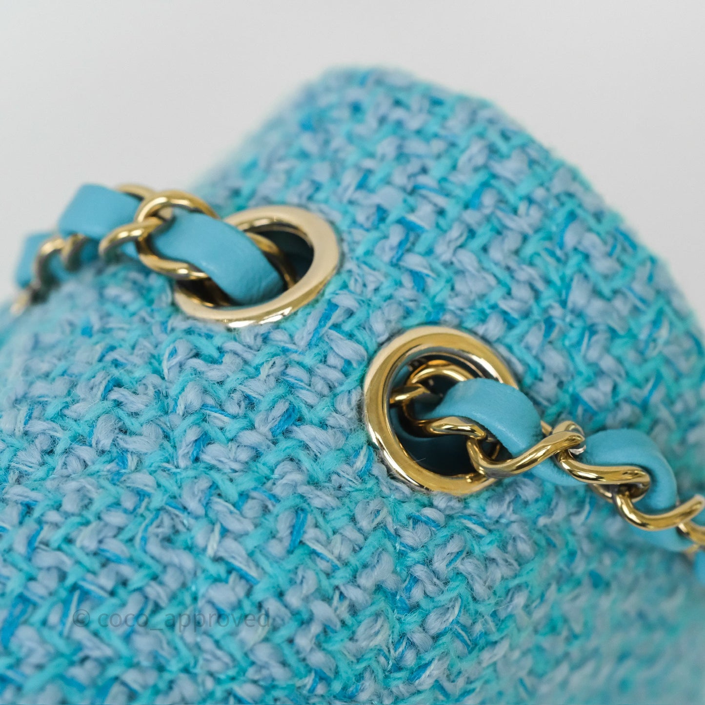 Chanel Classic M/L Medium Quilted Double Flap Bag Blue Tweed Gold Hardware