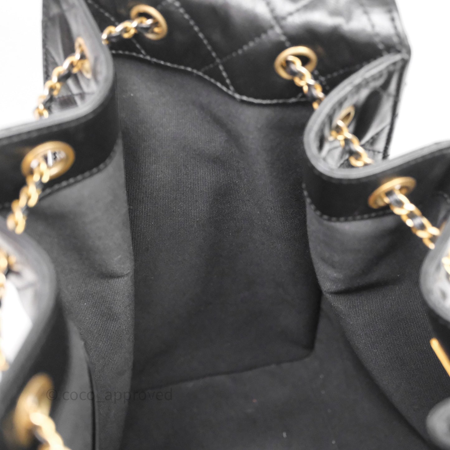 Chanel 25 Medium Black Crumpled Calfskin Aged Gold Hardware