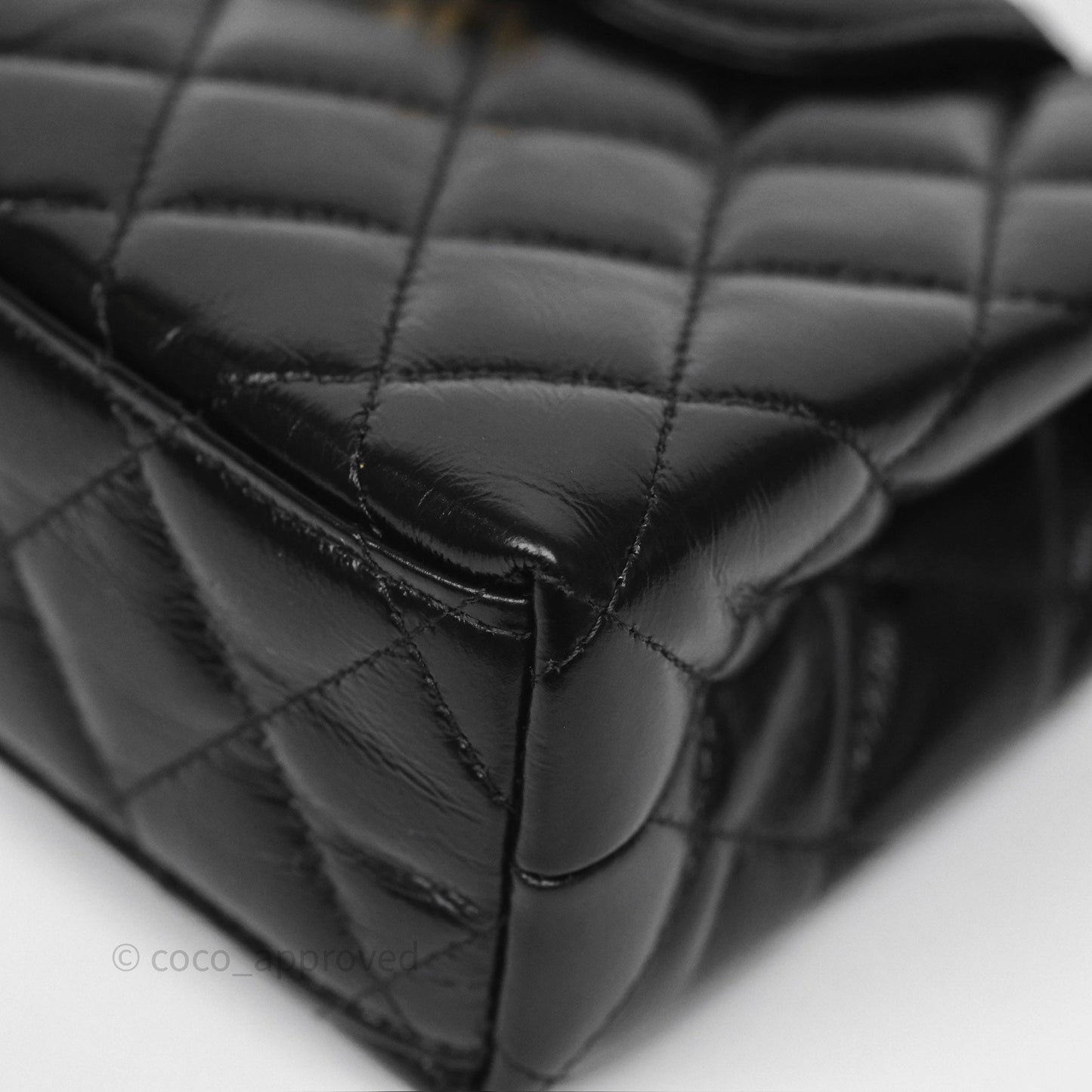 Chanel Kelly Bag Quilted Black Shiny Crumpled Calfskin Aged Gold Hardware