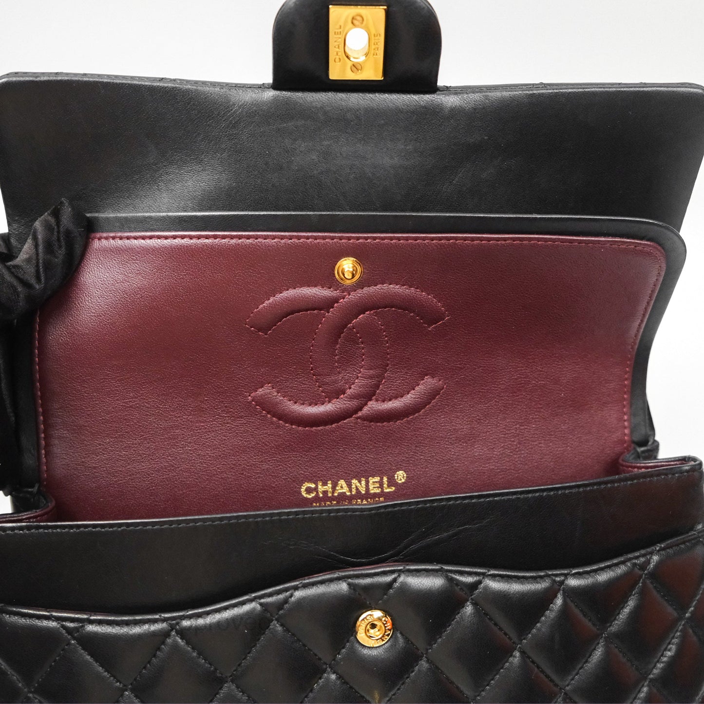 Chanel Classic M/L Medium Flap Quilted Black Lambskin Gold Hardware