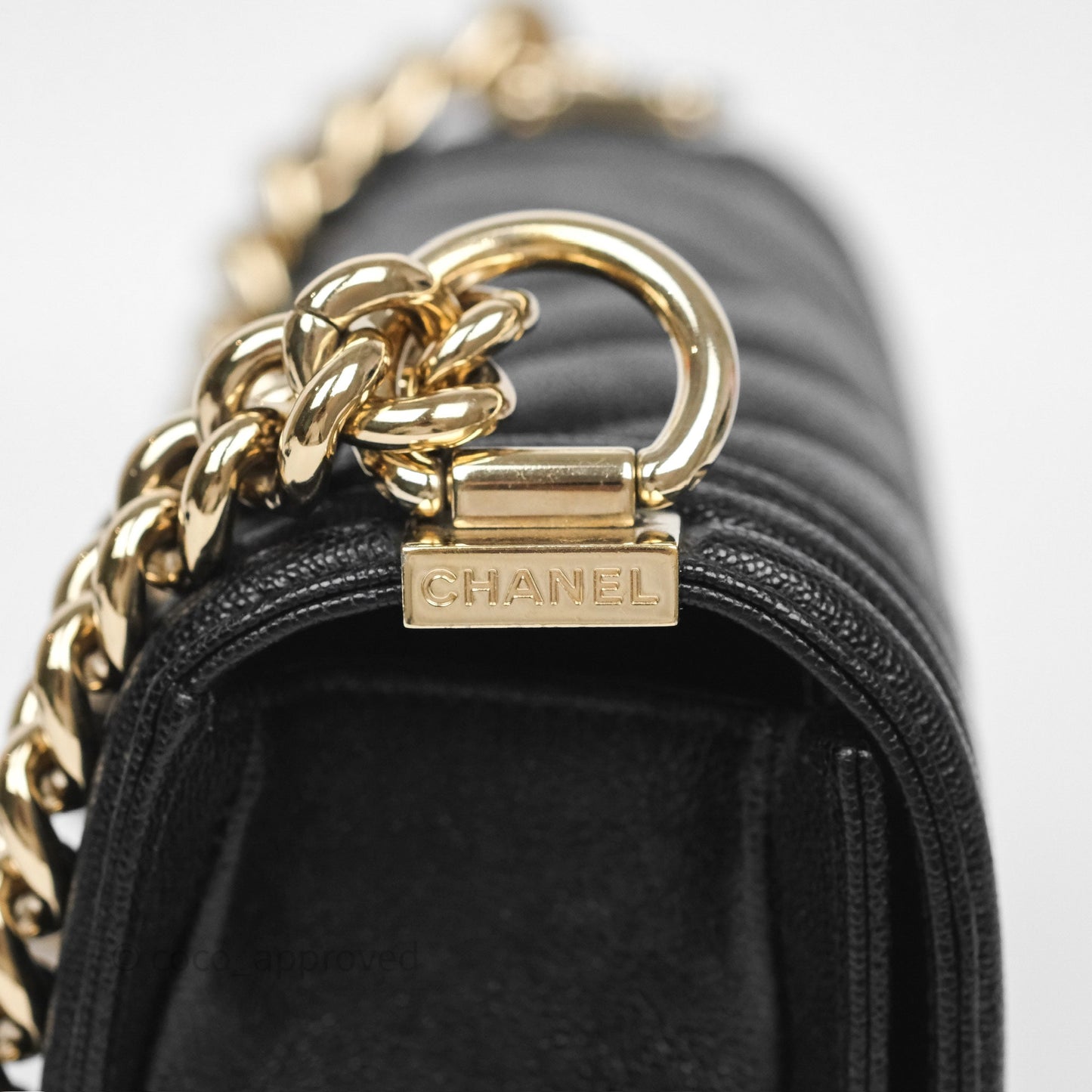 Chanel Small Boy Chevron Black Caviar Gold Hardware