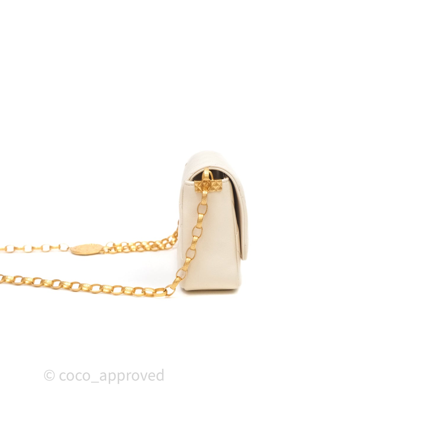 Chanel Flap with Coin Charm Ivory White Lambskin Aged Gold Hardware