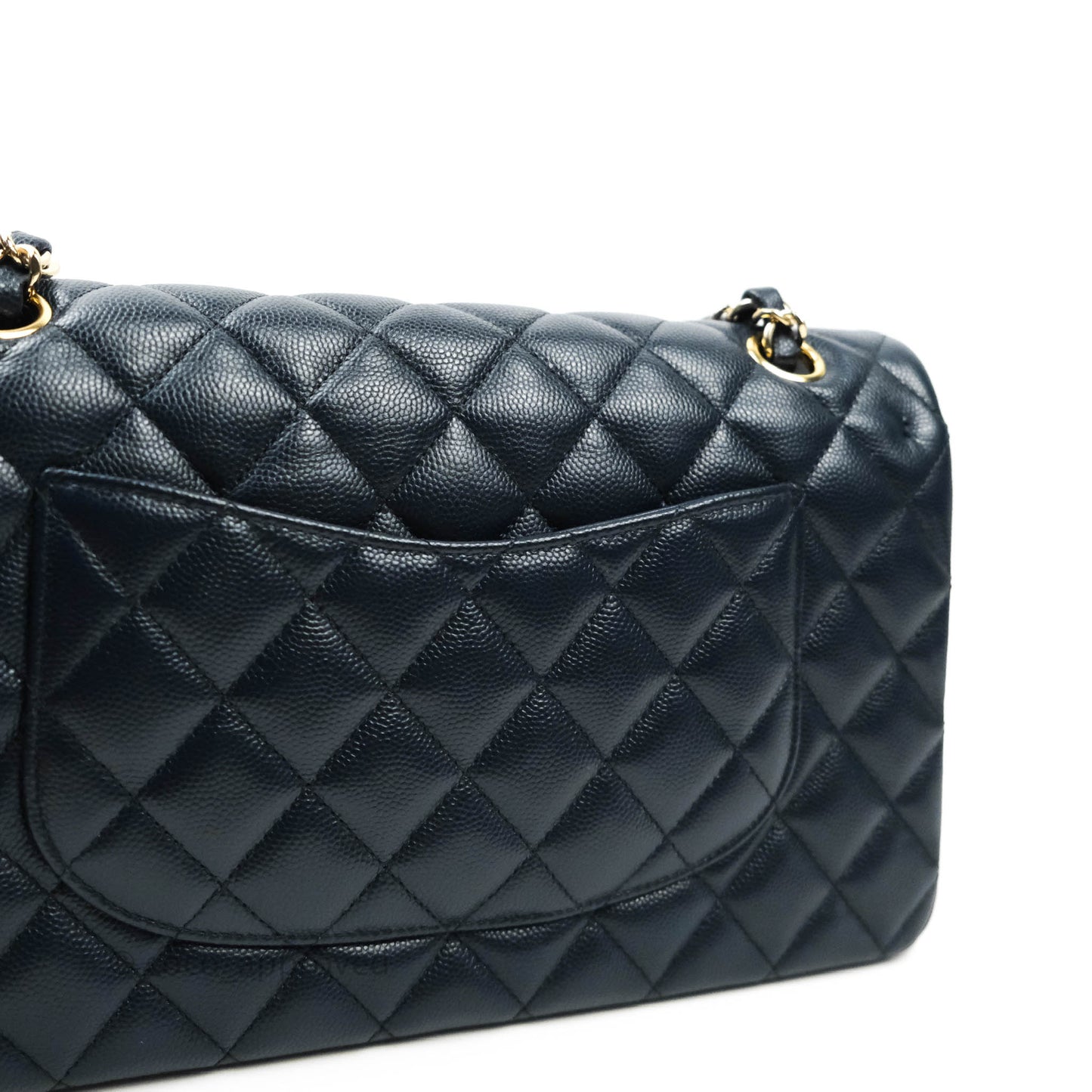 Chanel Quilted M/L Medium Double Flap Navy Caviar Gold Hardware