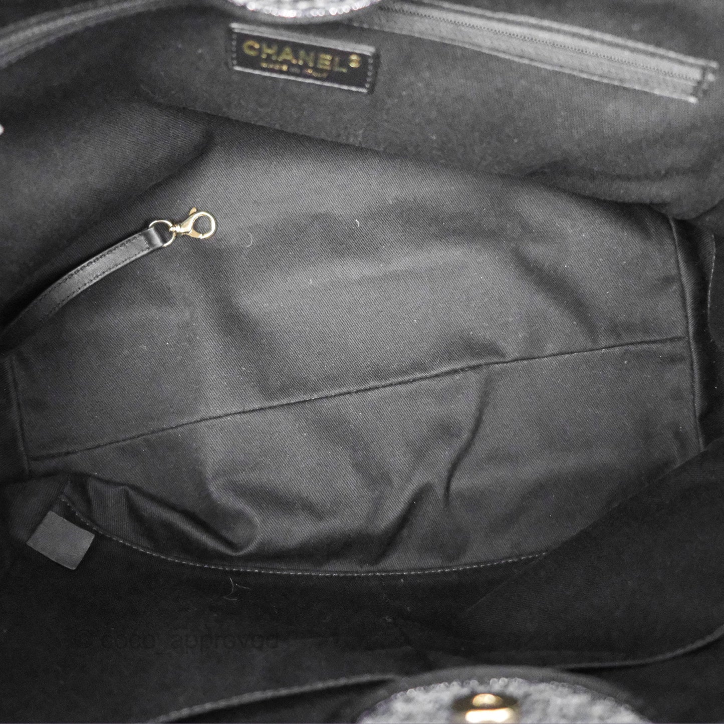 Chanel Large Deauville Glitter Black Grey Raffia Gold Hardware