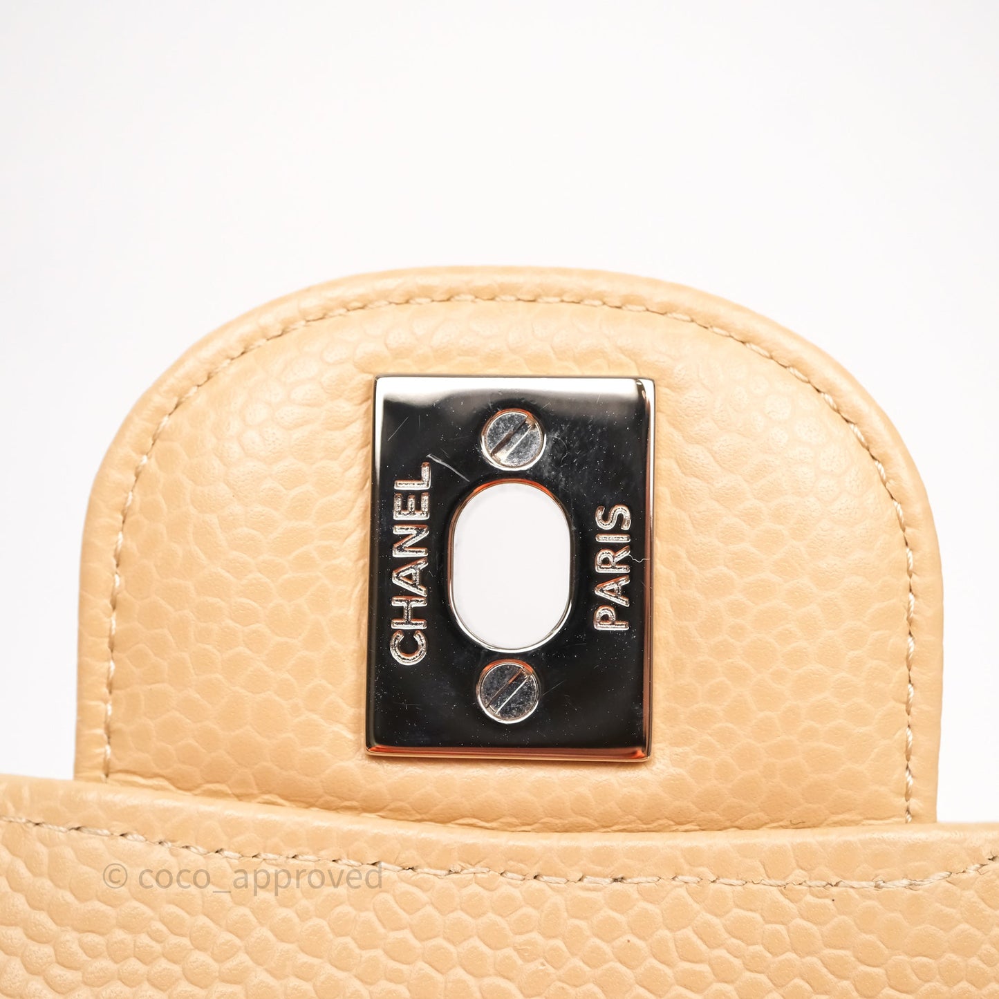 Chanel Classic M/L Medium Flap Quilted Beige Caviar Silver Hardware