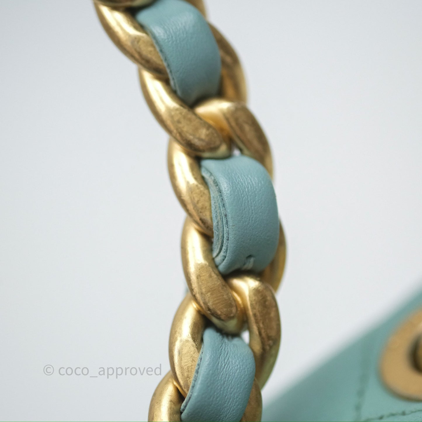 Chanel Quilted Small Circular Handle Bag Mint Green Aged Gold Hardware