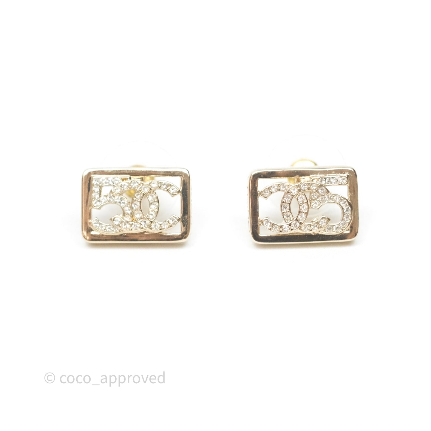 Chanel Crystal CC No.5 Earrings Gold Tone 23B