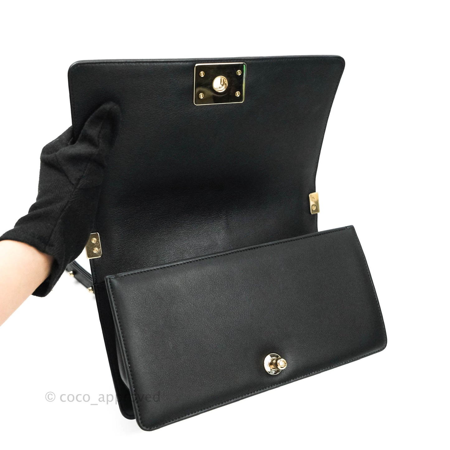 Chanel Chevron Medium Boy Bag Black Calfskin Gold Hardware