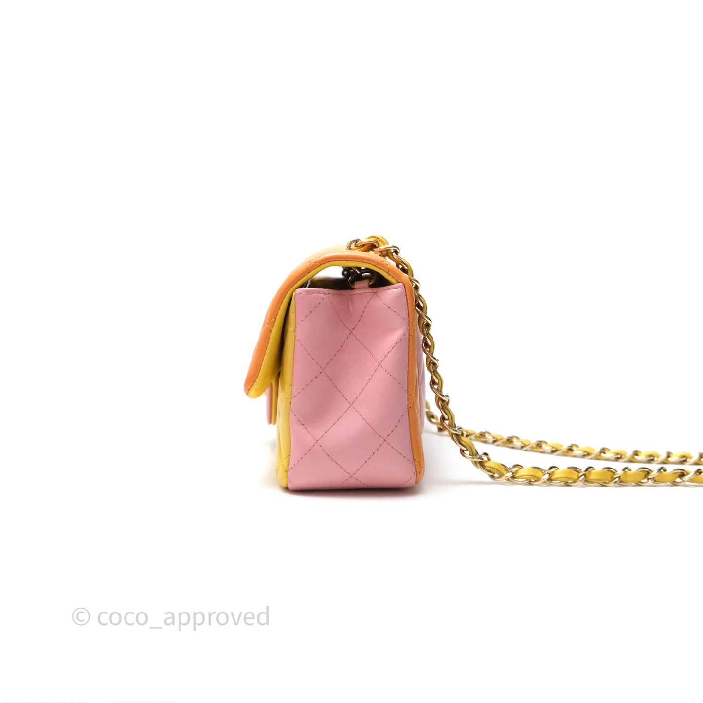 Chanel Quilted Mini Rectangular Flap Tri-Color Orange/Yellow/Pink Lambskin Gold Hardware