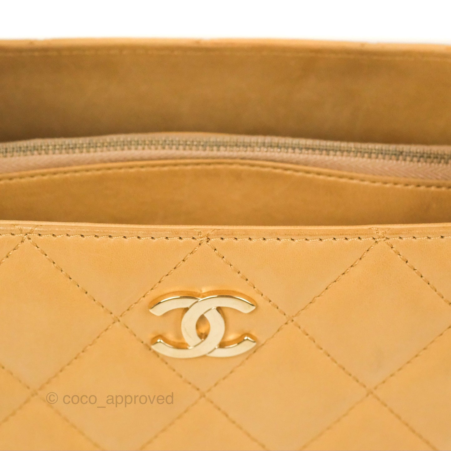 Chanel Vintage Small Top Handle Tote Quilted Beige Lambskin