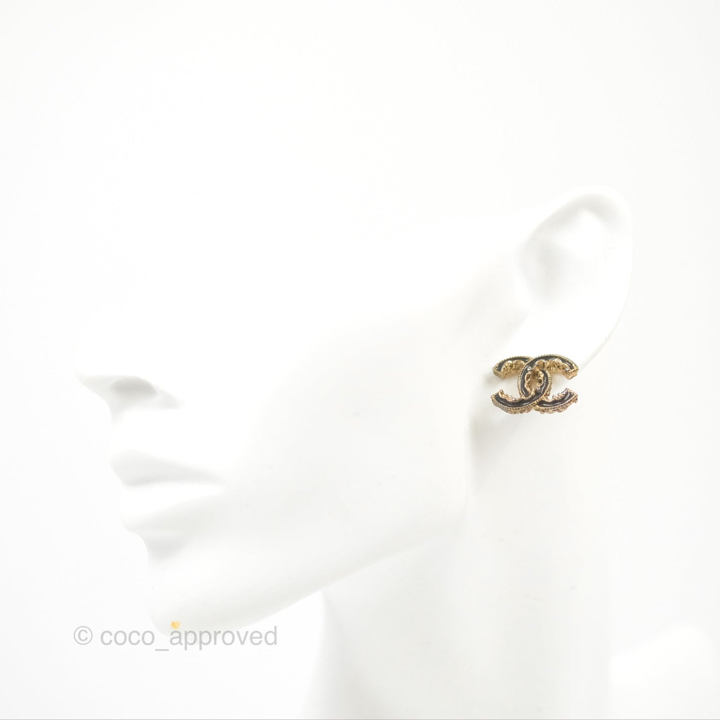 Chanel CC Black Earrings Gold Tone 13K