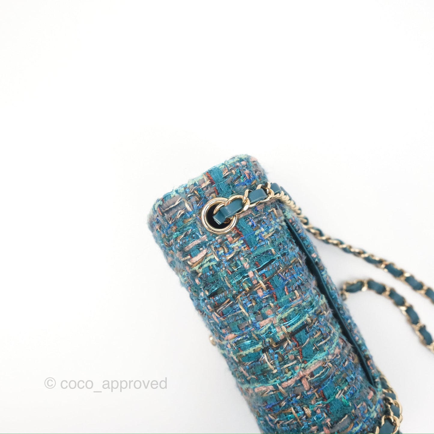 Chanel Mini Rectangular Flap Teal Tweed Gold Hardware