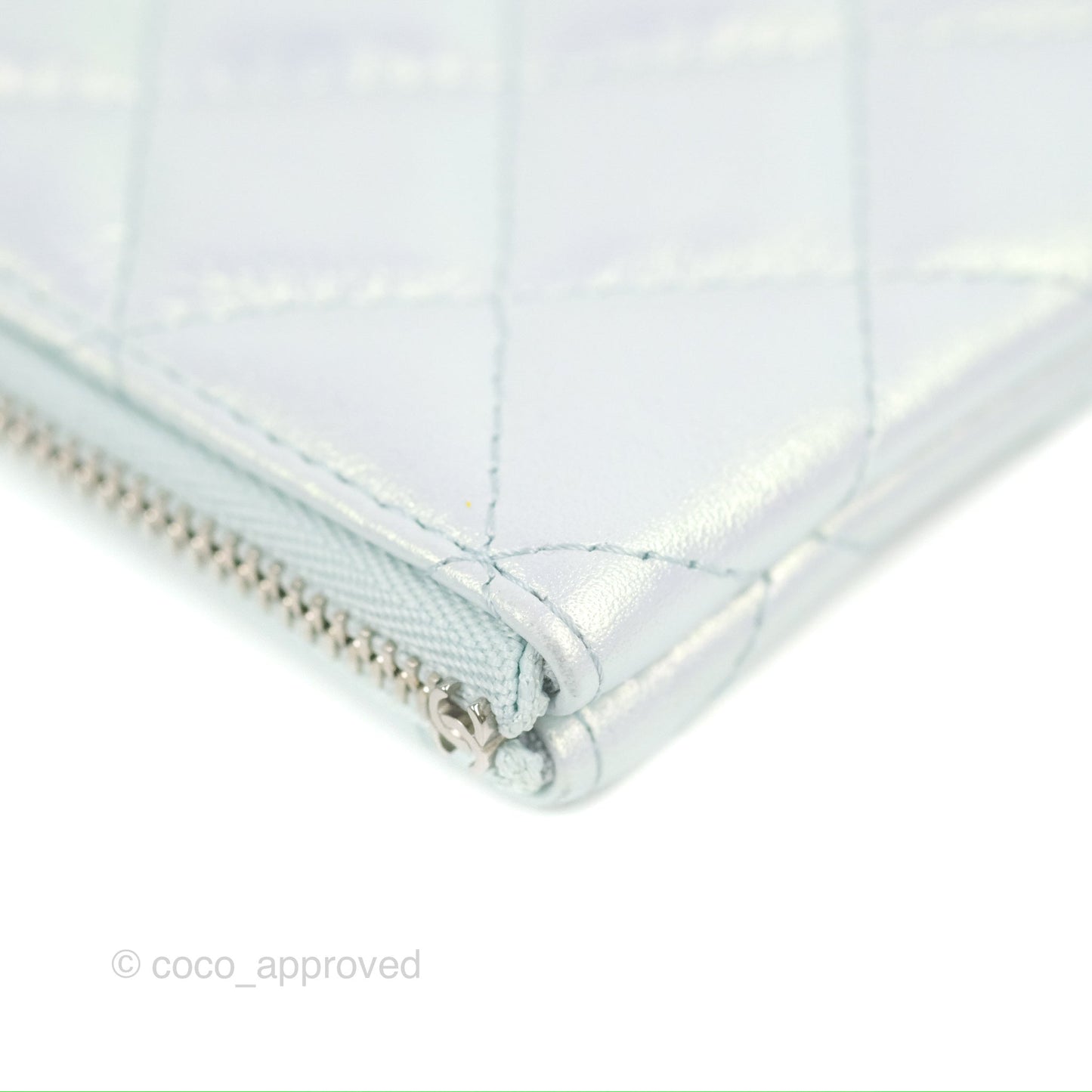 Chanel Quilted Mini O Case Iridescent Icy Blue Calfskin Silver Hardware