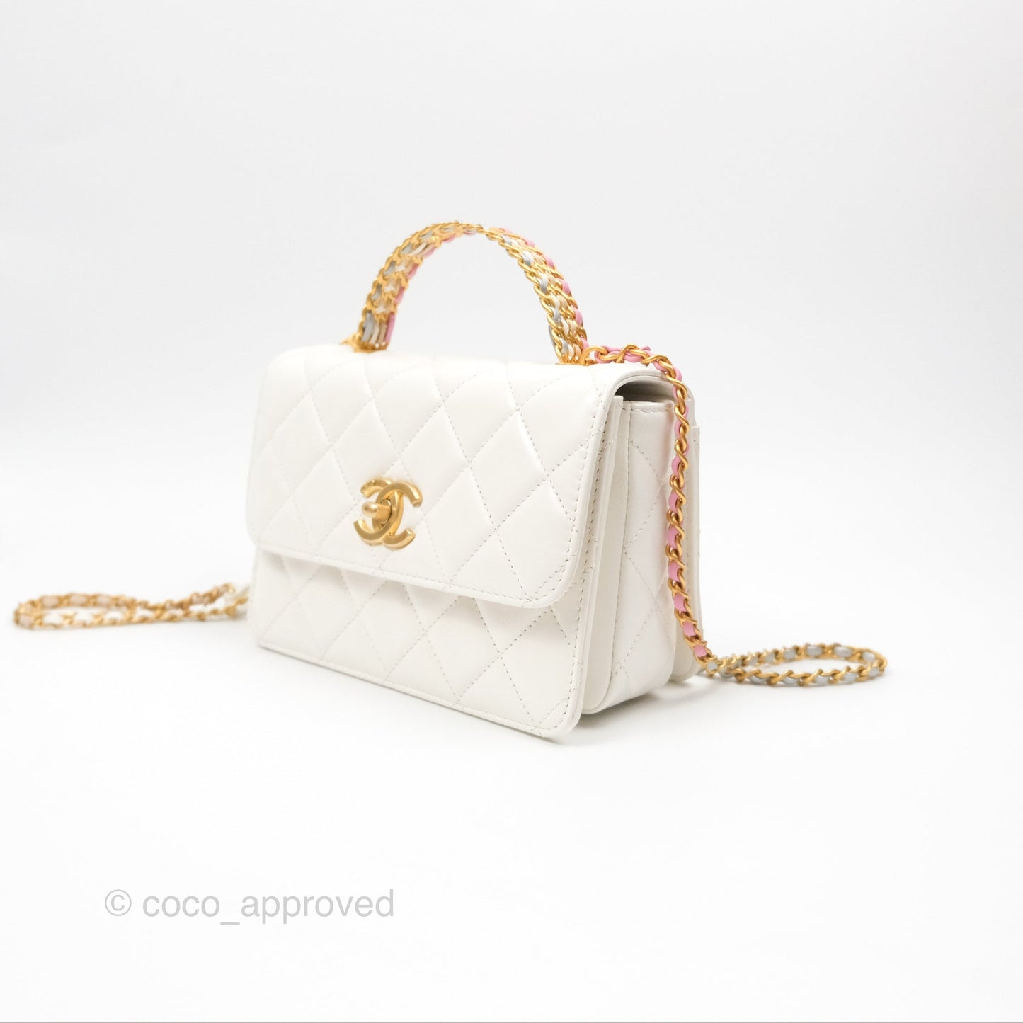 Chanel Rainbow Top Handle Flap Bag White Glazed Lambskin 23P