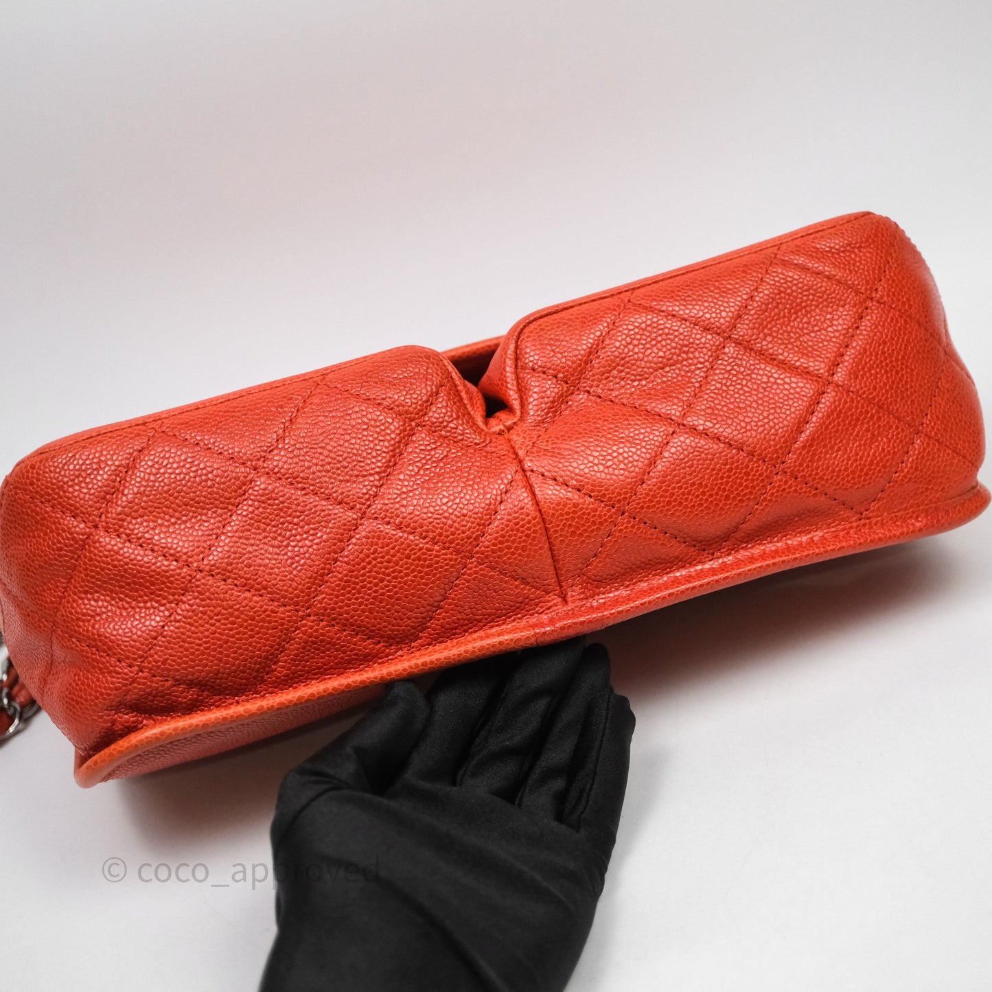 Chanel Flap Bag Caviar Orange Silver Hardware