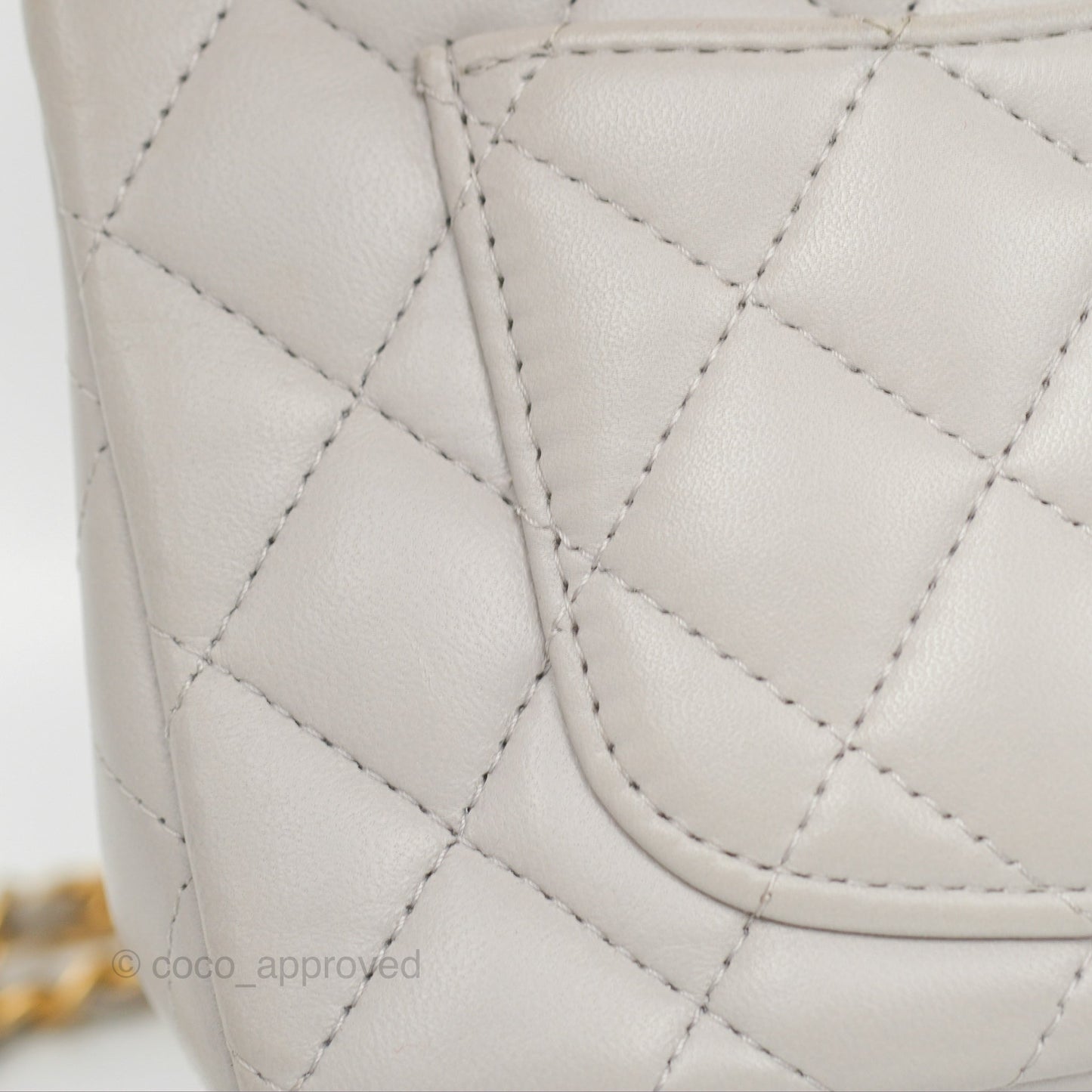 Chanel Top Handle Mini Rectangular Flap Bag Light Grey Lambskin Aged Gold Hardware