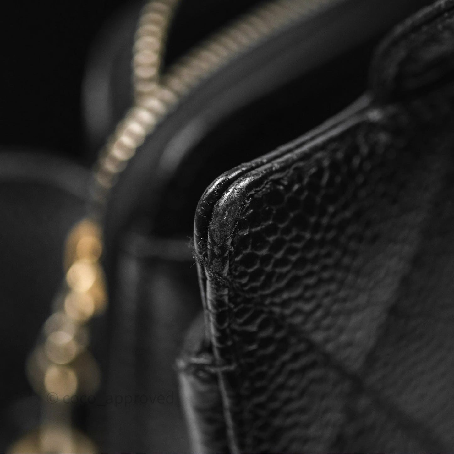 Chanel Vintage Quilted CC Tote Black Caviar Gold Hardware
