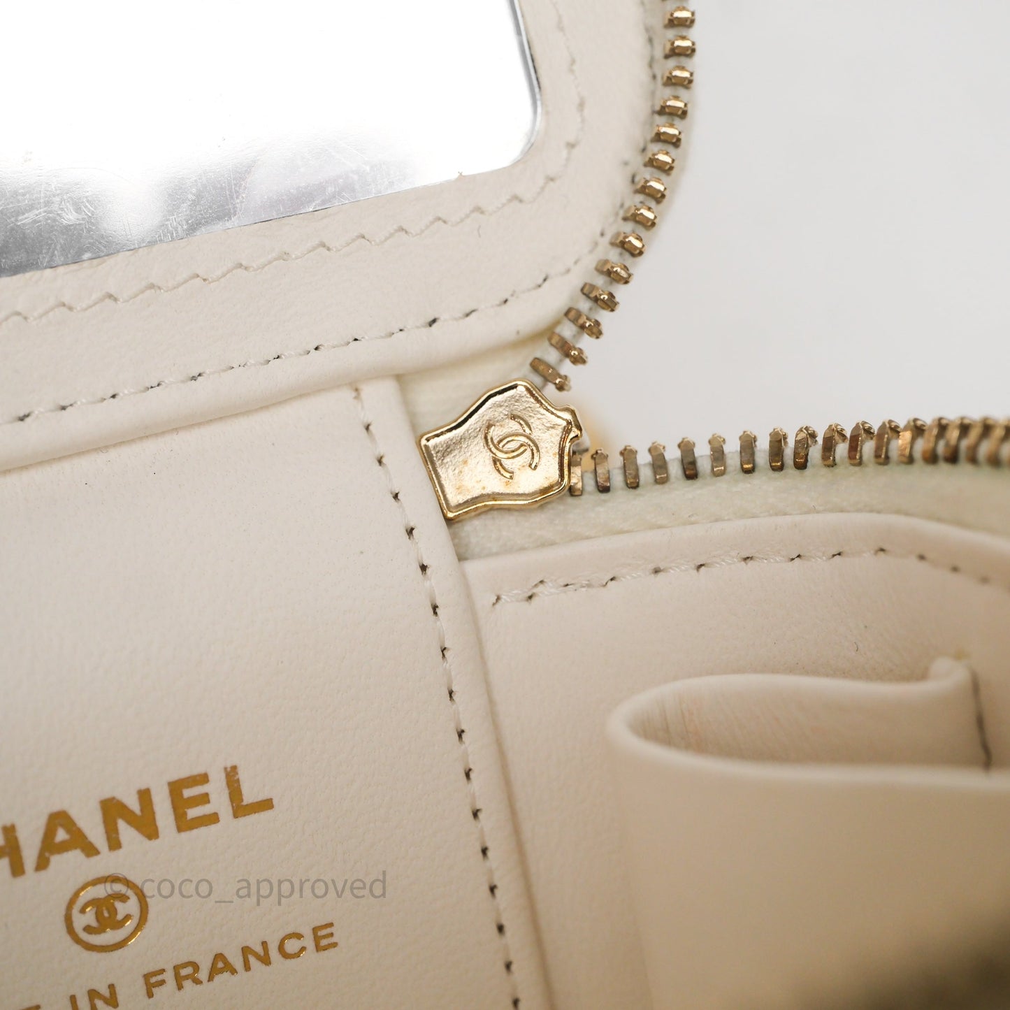 Chanel Heart Crush Mini Vanity With Chain White Caviar Aged Gold Hardware