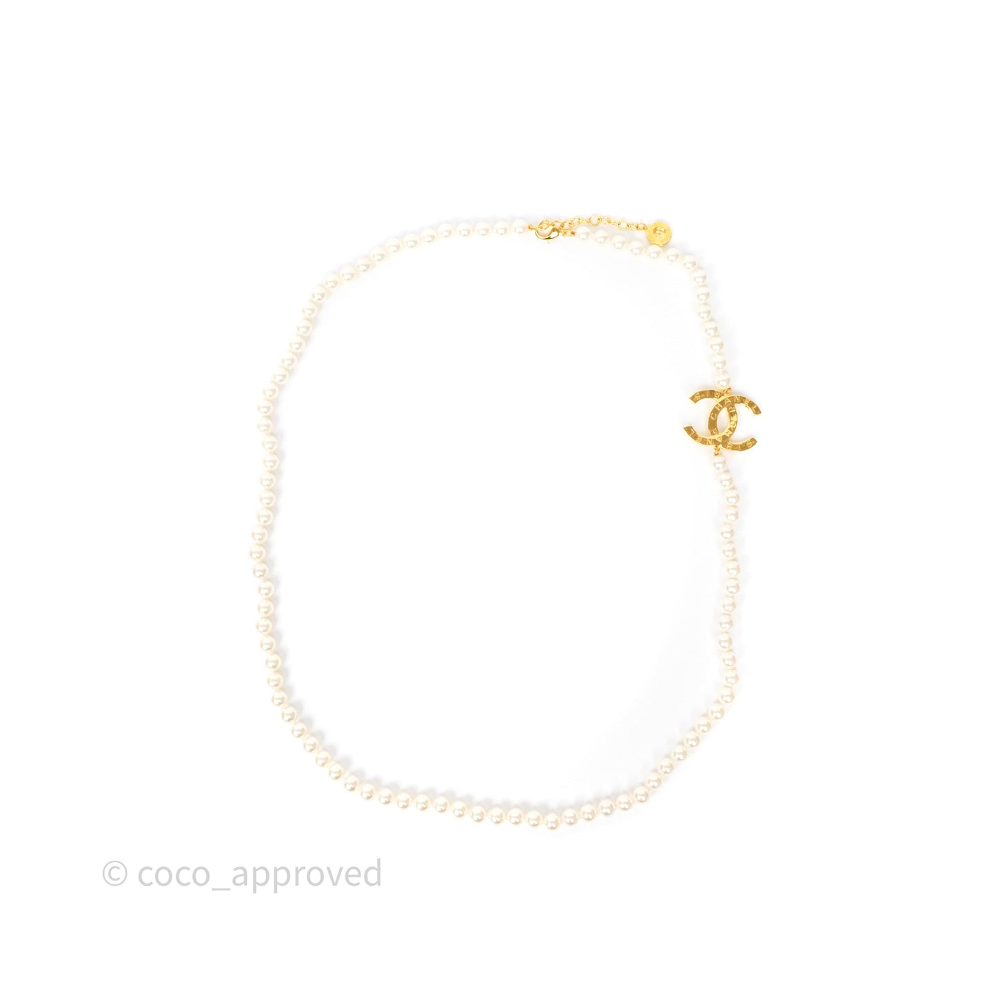 Chanel CC Pearl Long Necklace Gold Tone 20A
