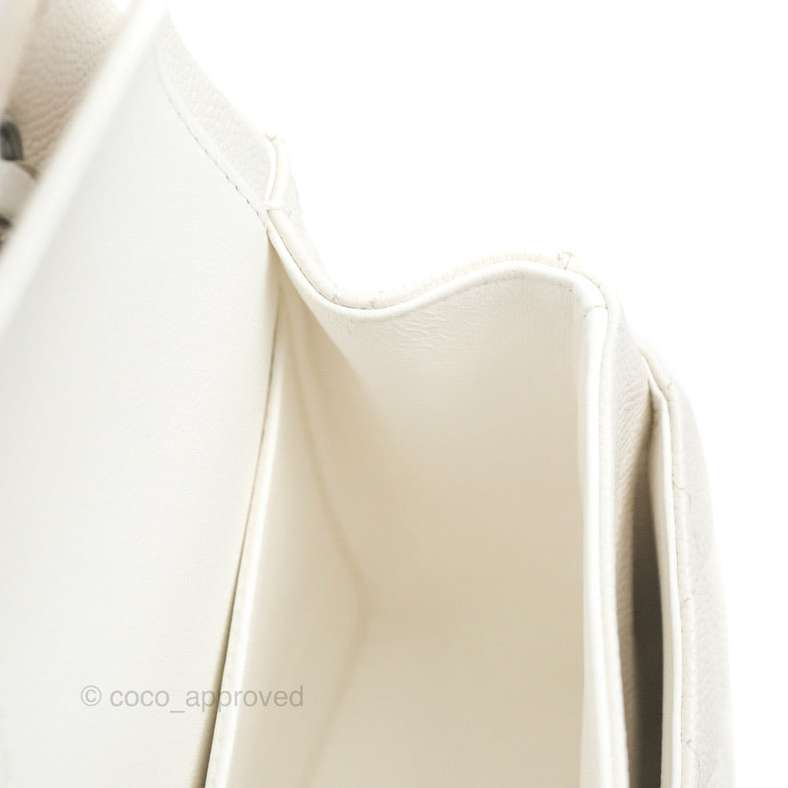 Chanel Classic M/L Medium Double Flap White Caviar Silver Hardware