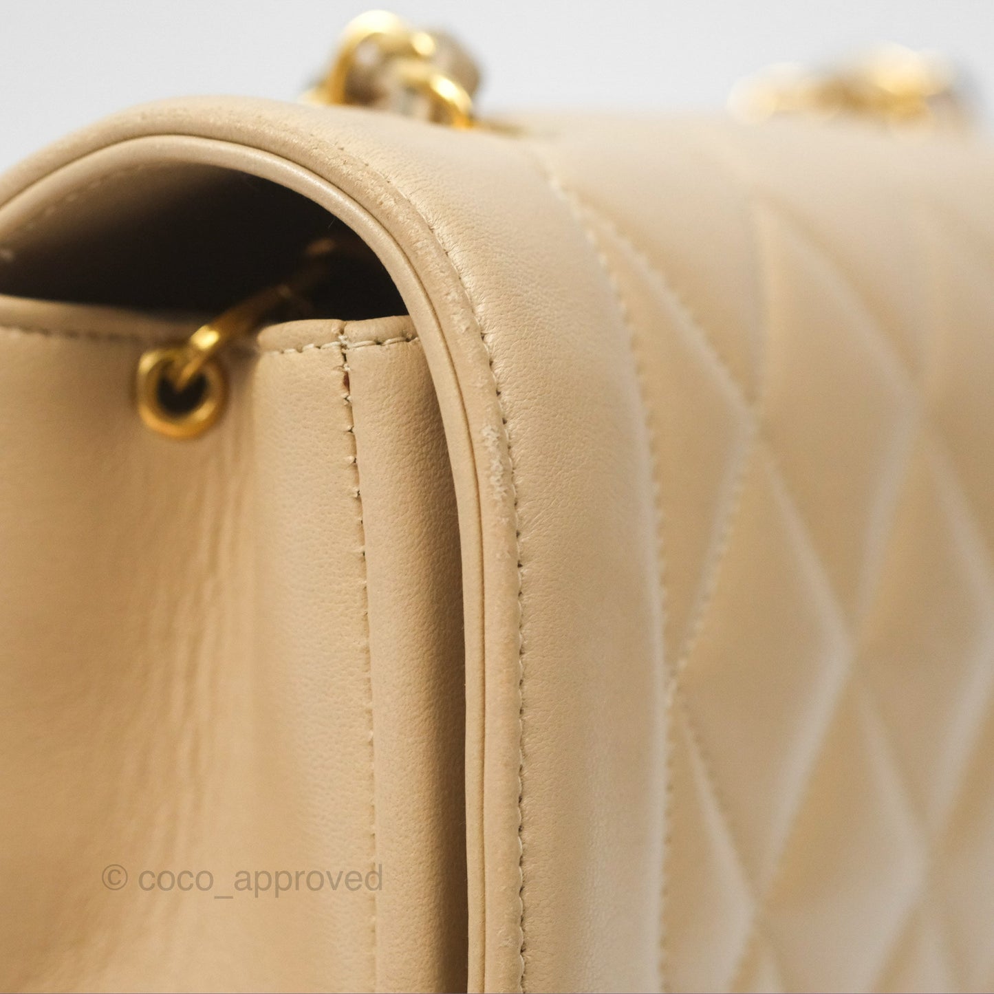 Chanel Vintage Small Quilted Classic Diana Flap Bag Beige Lambskin 24K Gold Hardware
