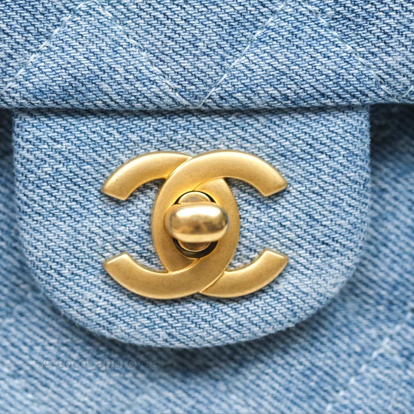 Chanel Quilted Mini Rectangular Flap Denim Aged Gold Hardware