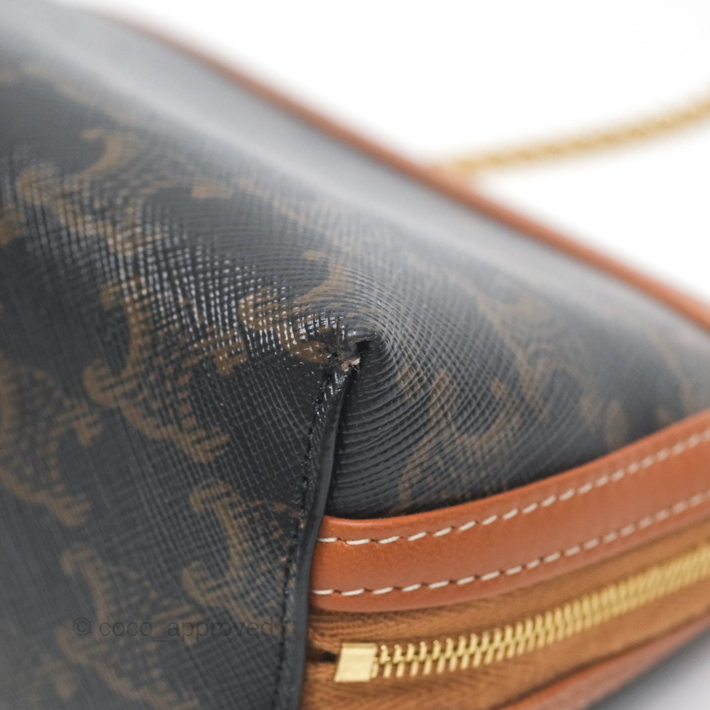 Celine Clutch With Chain Triomphe Canvas Lambskin Tan