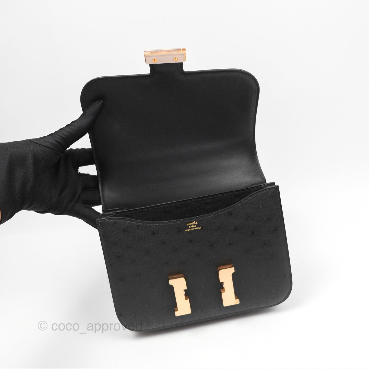 Hermès Constance Mini 18cm Noir 89 Ostrich Rose Gold Hardware