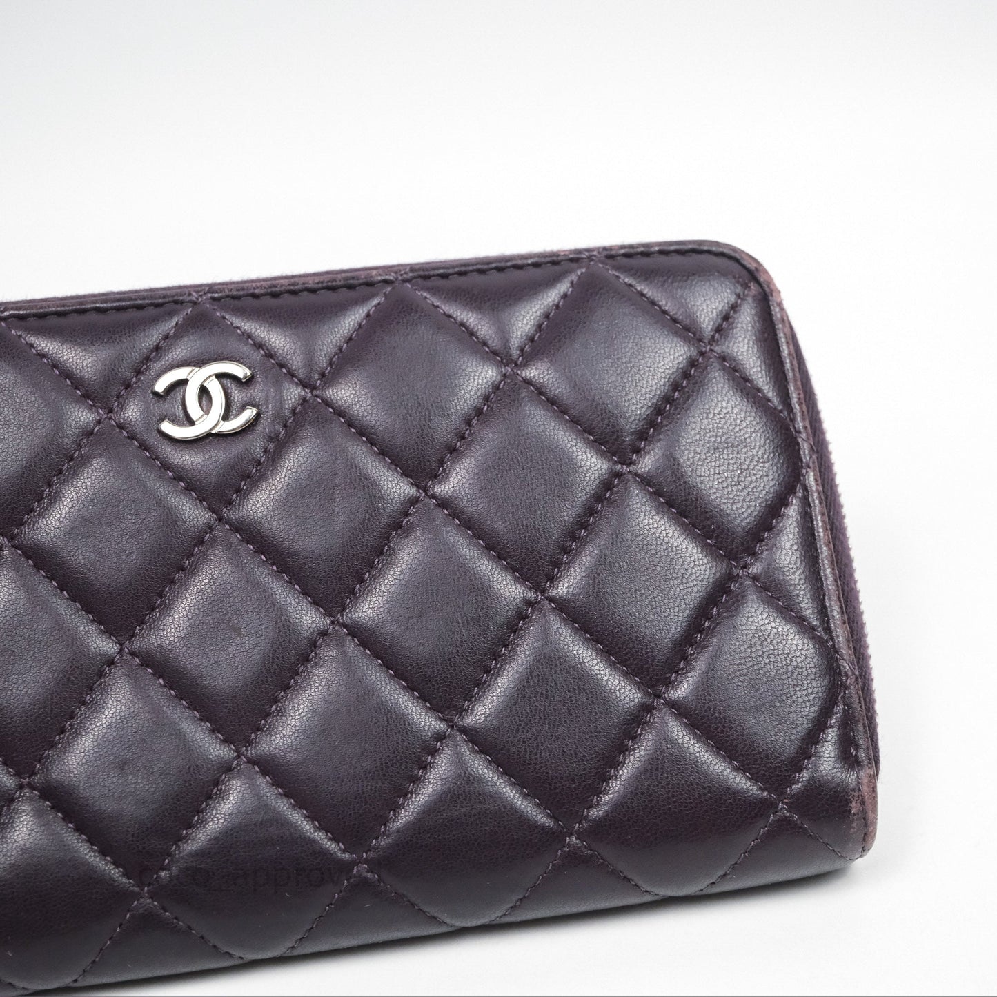 Chanel Classic Zipped Long Wallet Dark Purple Lambskin Silver Hardware
