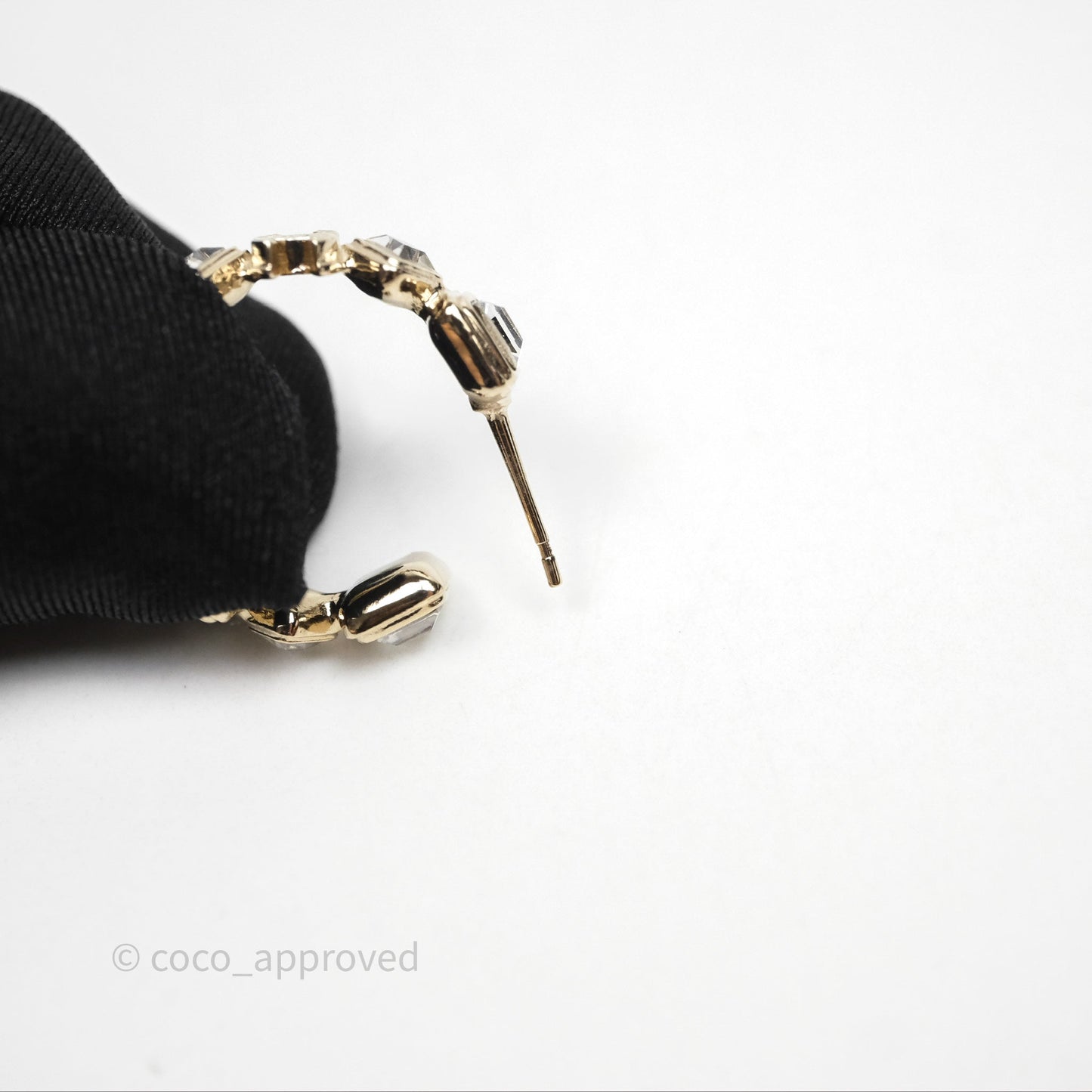 Chanel Crystal Hoop Earrings Gold Tone 20B