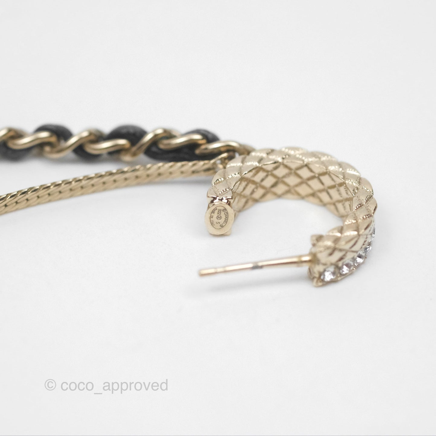 Chanel Crystal CC Braided Leather Chain Long Drop Earrings Gold Tone 22S